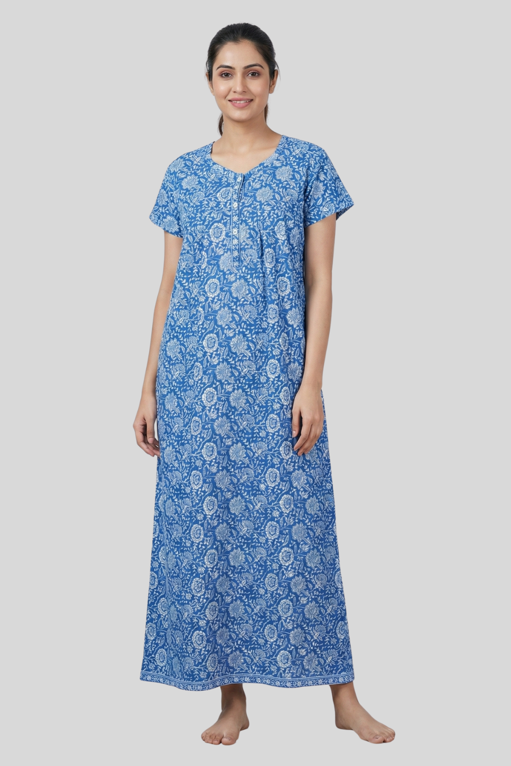 Women's Nighty Cotton Blend Full Length Printed Night Dress Comfortable Sleepwear for Women - 521A