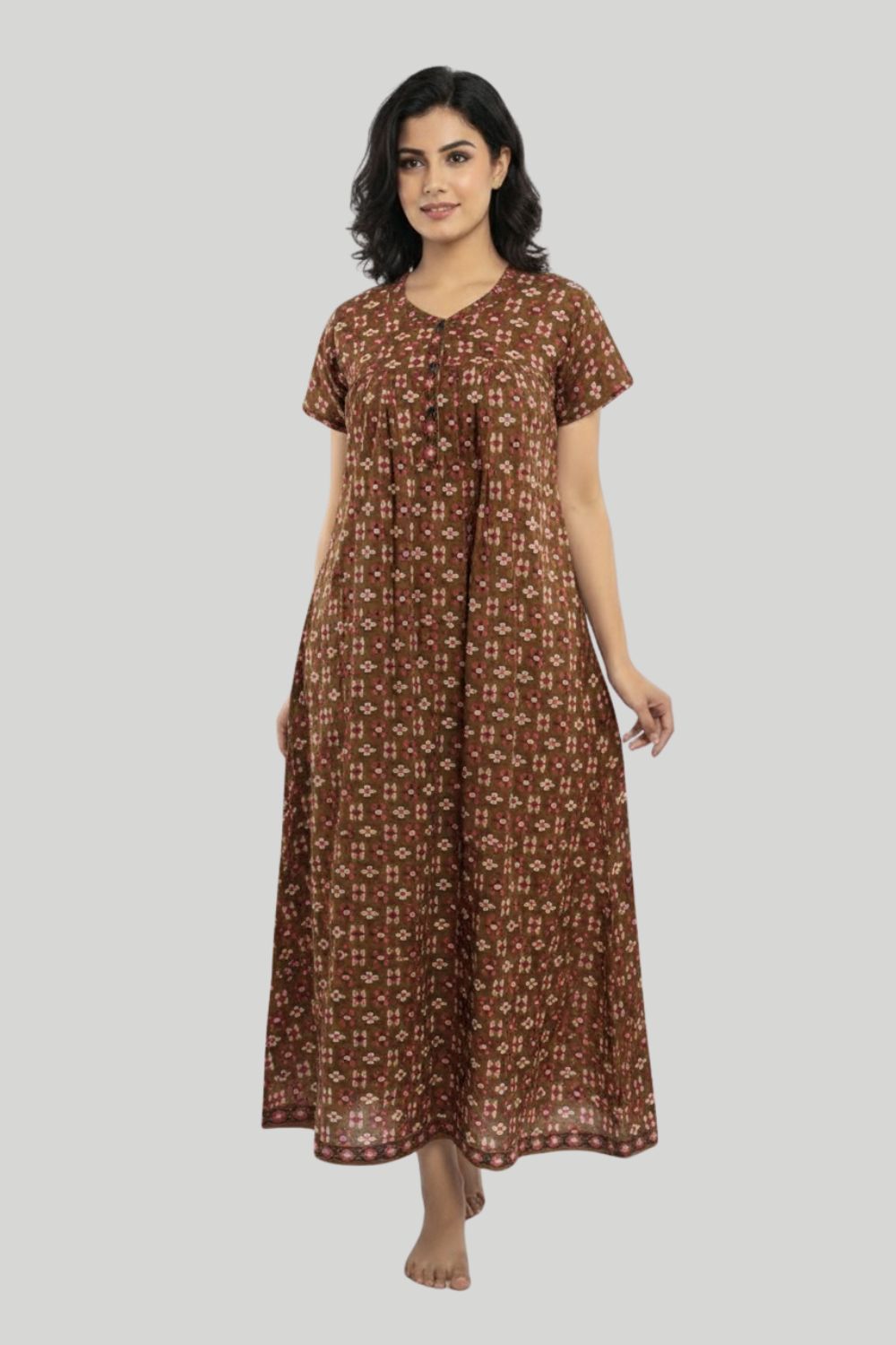 Women's Nighty Cotton Blend Full Length Printed Night Dress Comfortable Sleepwear for Women - 521C