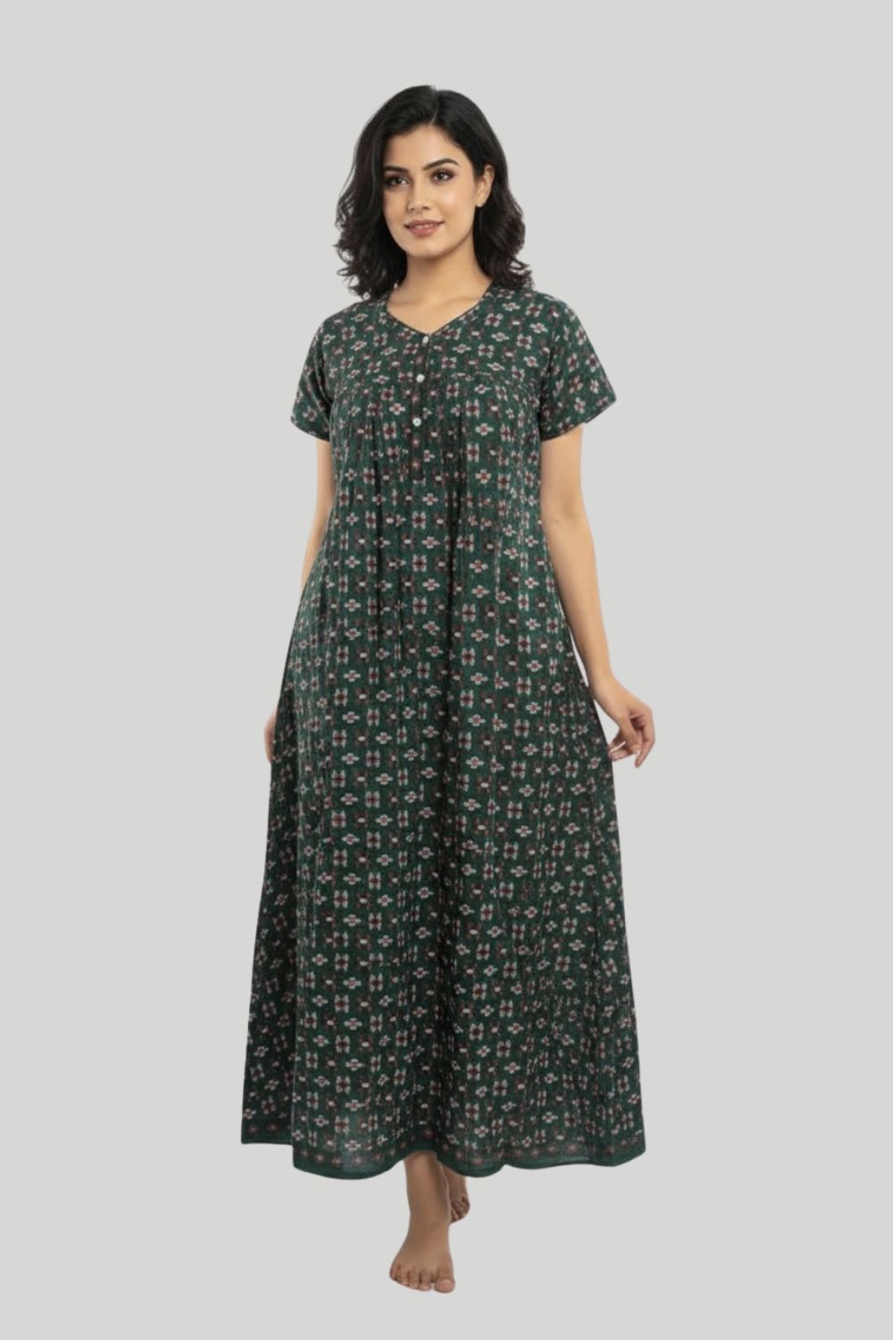 Women's Nighty Cotton Blend Full Length Printed Night Dress Comfortable Sleepwear for Women - 521C