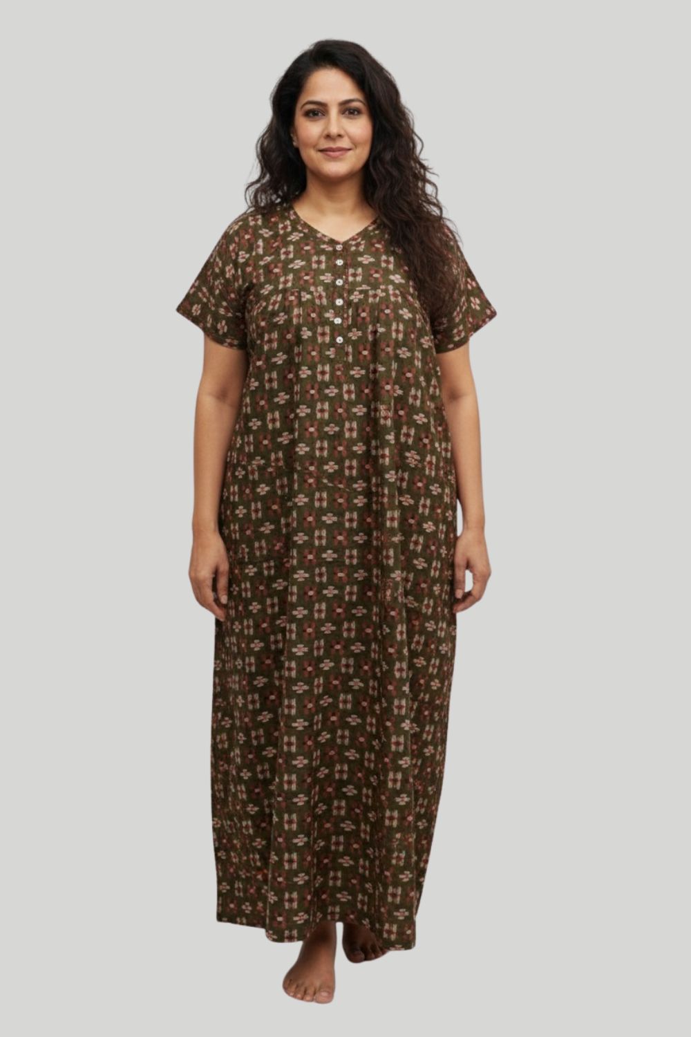 Women's Nighty Cotton Blend Full Length Printed Night Dress Comfortable Sleepwear for Women - 521C