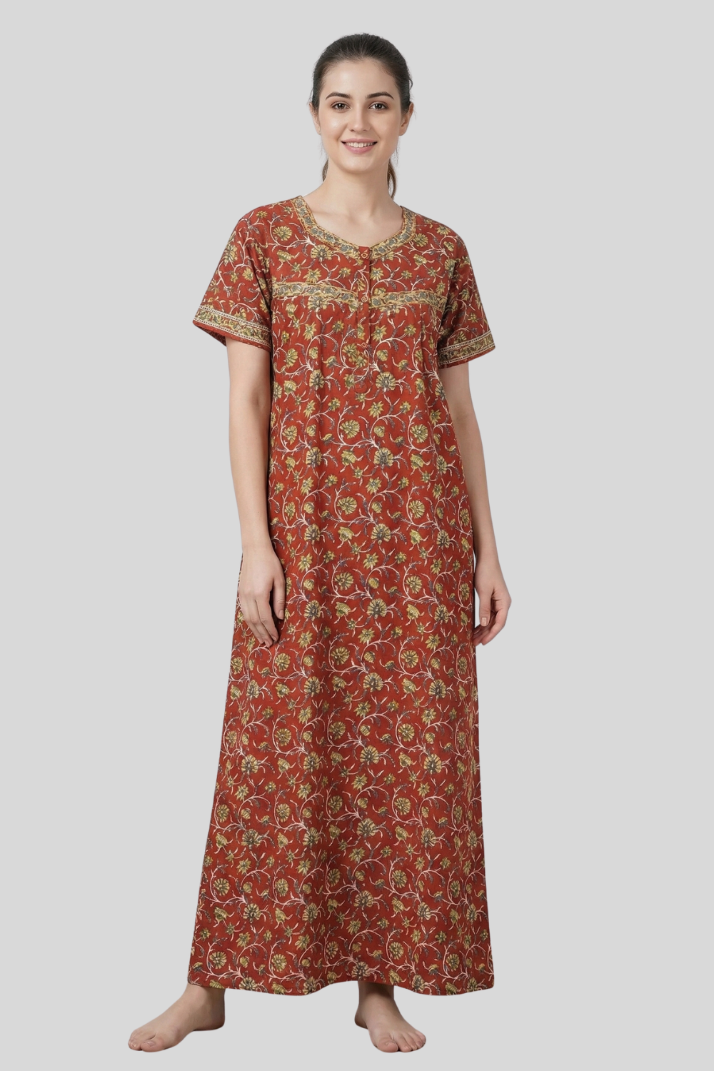 Women's Nighty Cotton Blend Full Length Printed Night Dress Comfortable Sleepwear for Women - 524C