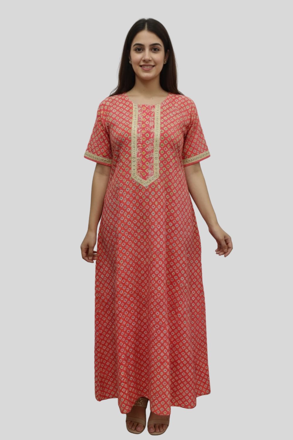 Women's Nighty Cotton Blend Full Length Printed Night Dress Comfortable Sleepwear for Women - 541B