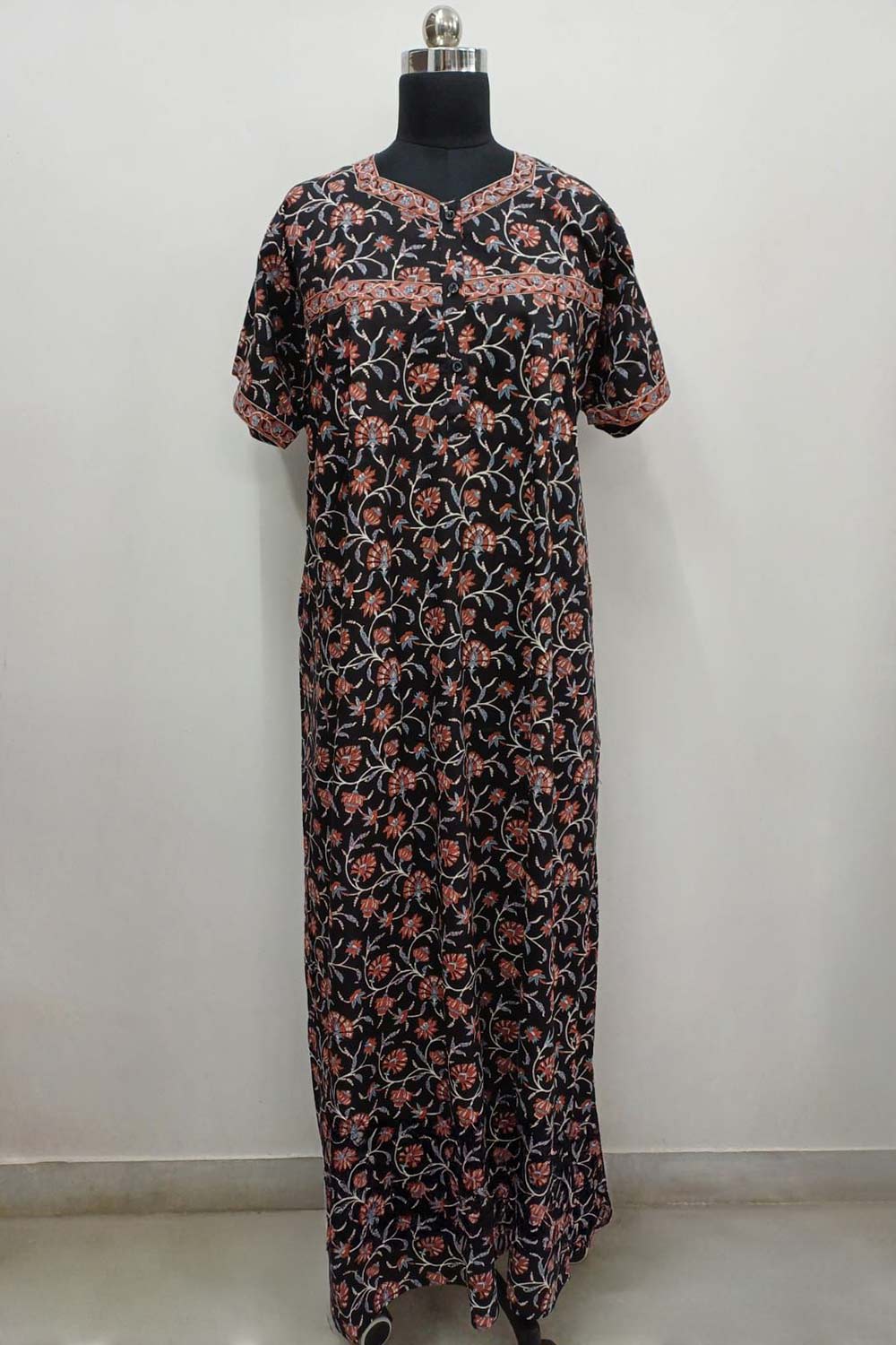 Women's Nighty Cotton Blend Full Length Printed Night Dress Comfortable Sleepwear for Women - 524C