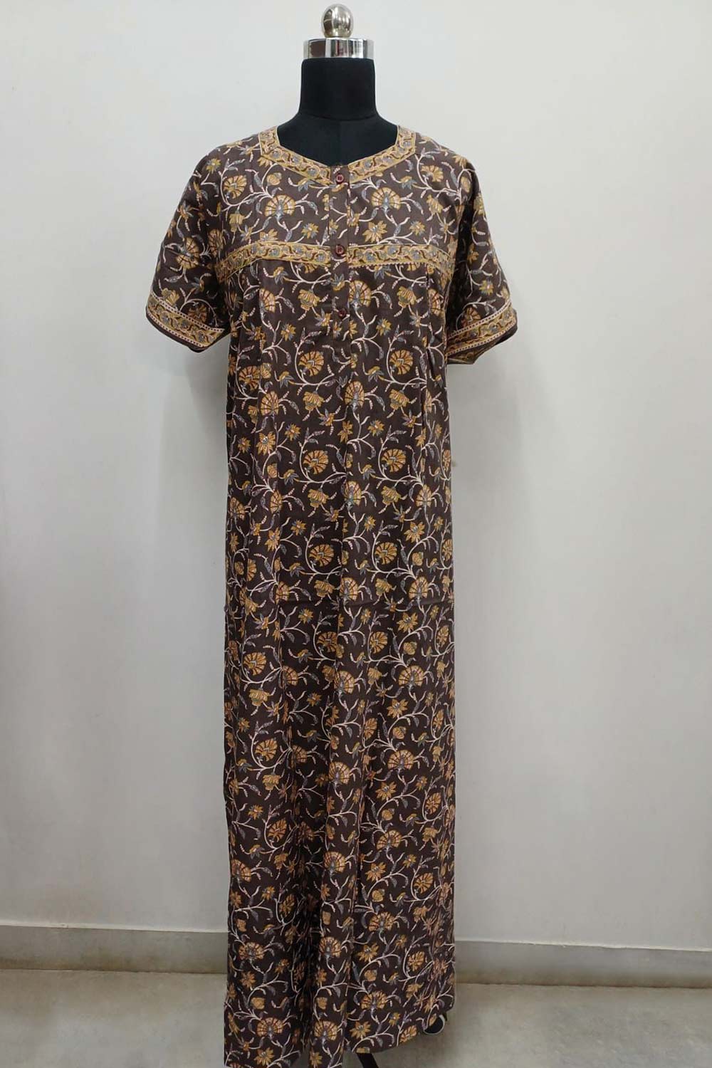 Women's Nighty Cotton Blend Full Length Printed Night Dress Comfortable Sleepwear for Women - 524C