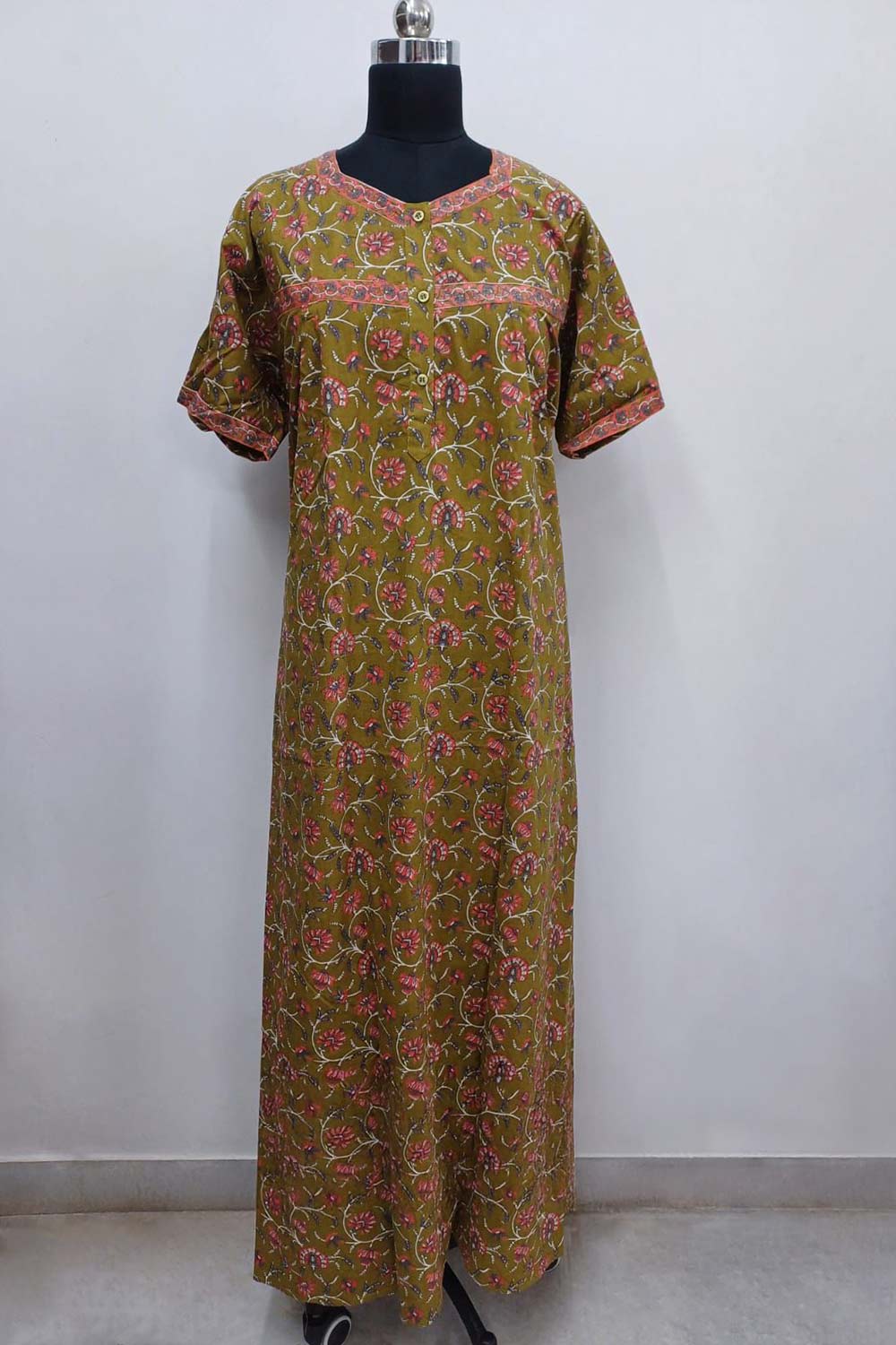 Women's Nighty Cotton Blend Full Length Printed Night Dress Comfortable Sleepwear for Women - 524C