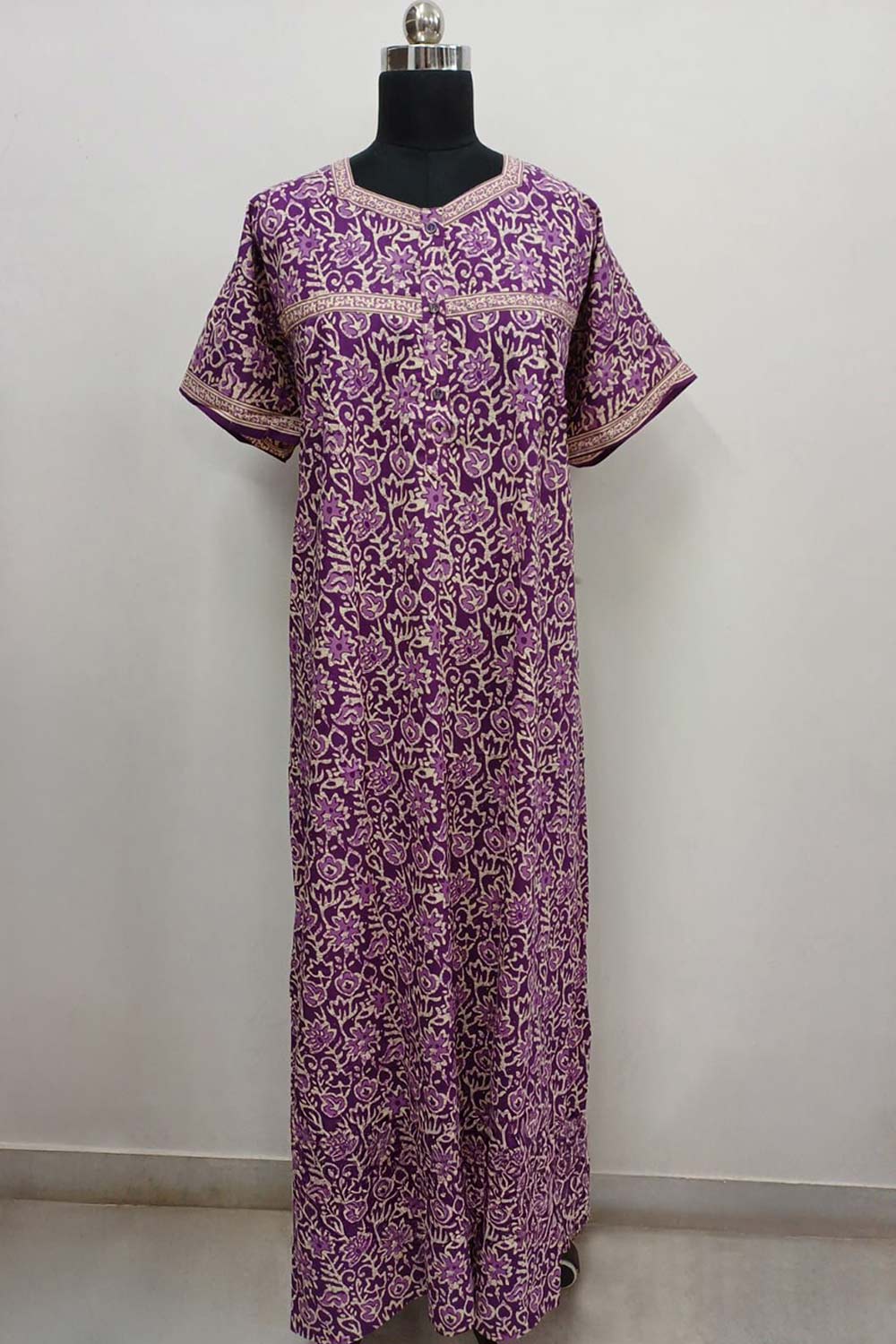 Women's Nighty Cotton Blend Full Length Printed Night Dress Comfortable Sleepwear for Women - 524A