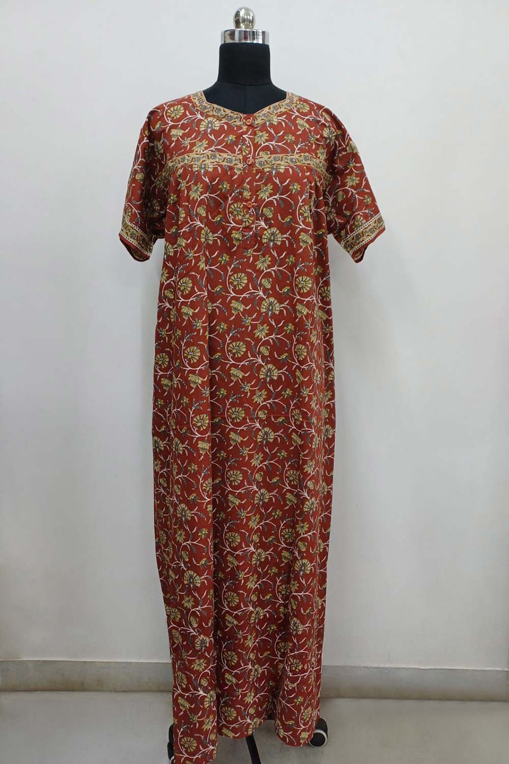 Women's Nighty Cotton Blend Full Length Printed Night Dress Comfortable Sleepwear for Women - 524C