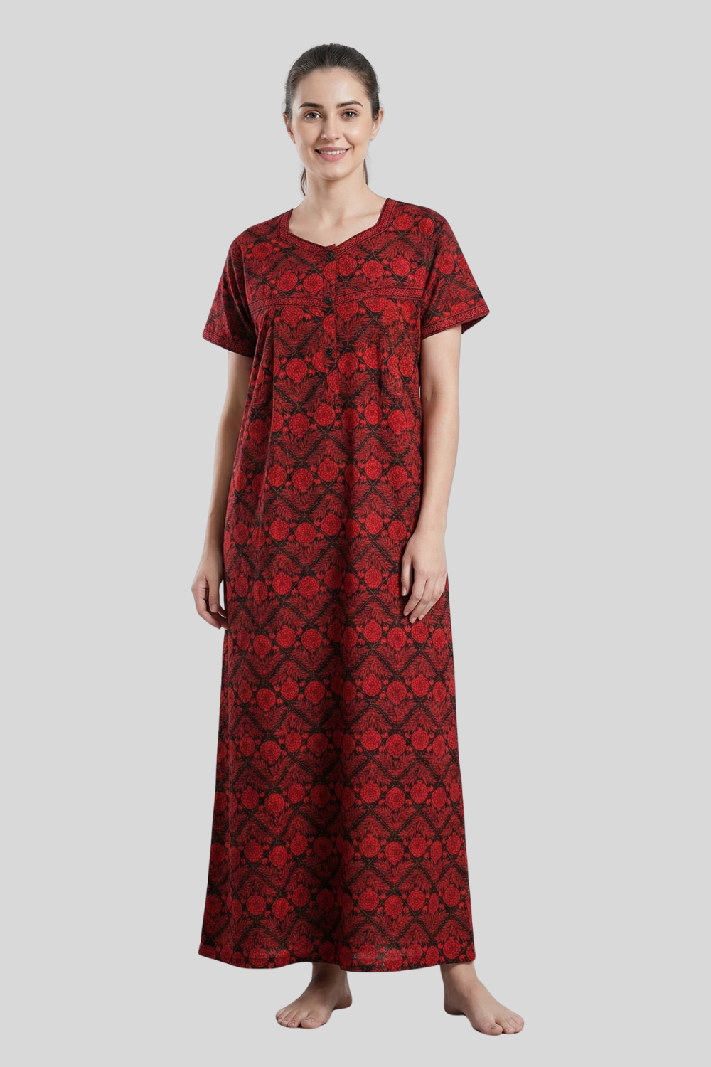 Women's Nighty Cotton Blend Full Length Printed Night Dress Comfortable Sleepwear for Women - 524B