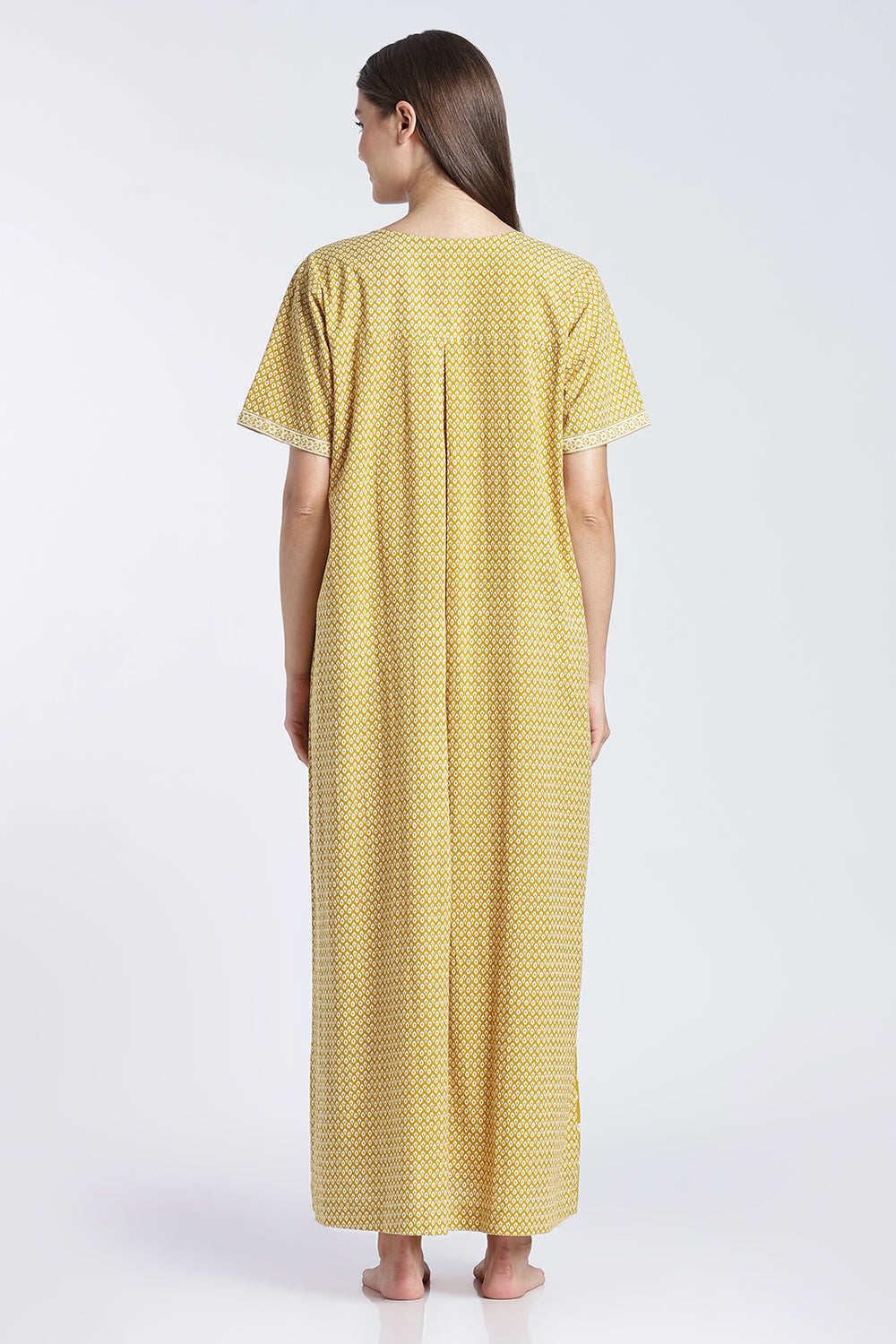Naidu Hall Women’s Printed Cotton Nighty | V-Neck Night Dress with Contrast Yoke Border | Short Sleeve Daily Wear, Sleepwear & Loungewear
- NB52