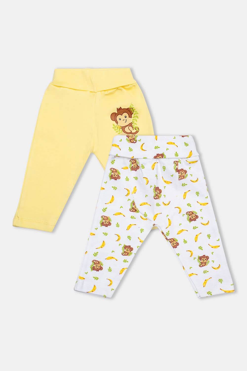 Oh Baby Cotton Interlock Knit Animal Print Pant Pack Of - 2 - Yellow & Assorted - Tr03 - Naidu Hall Family Store