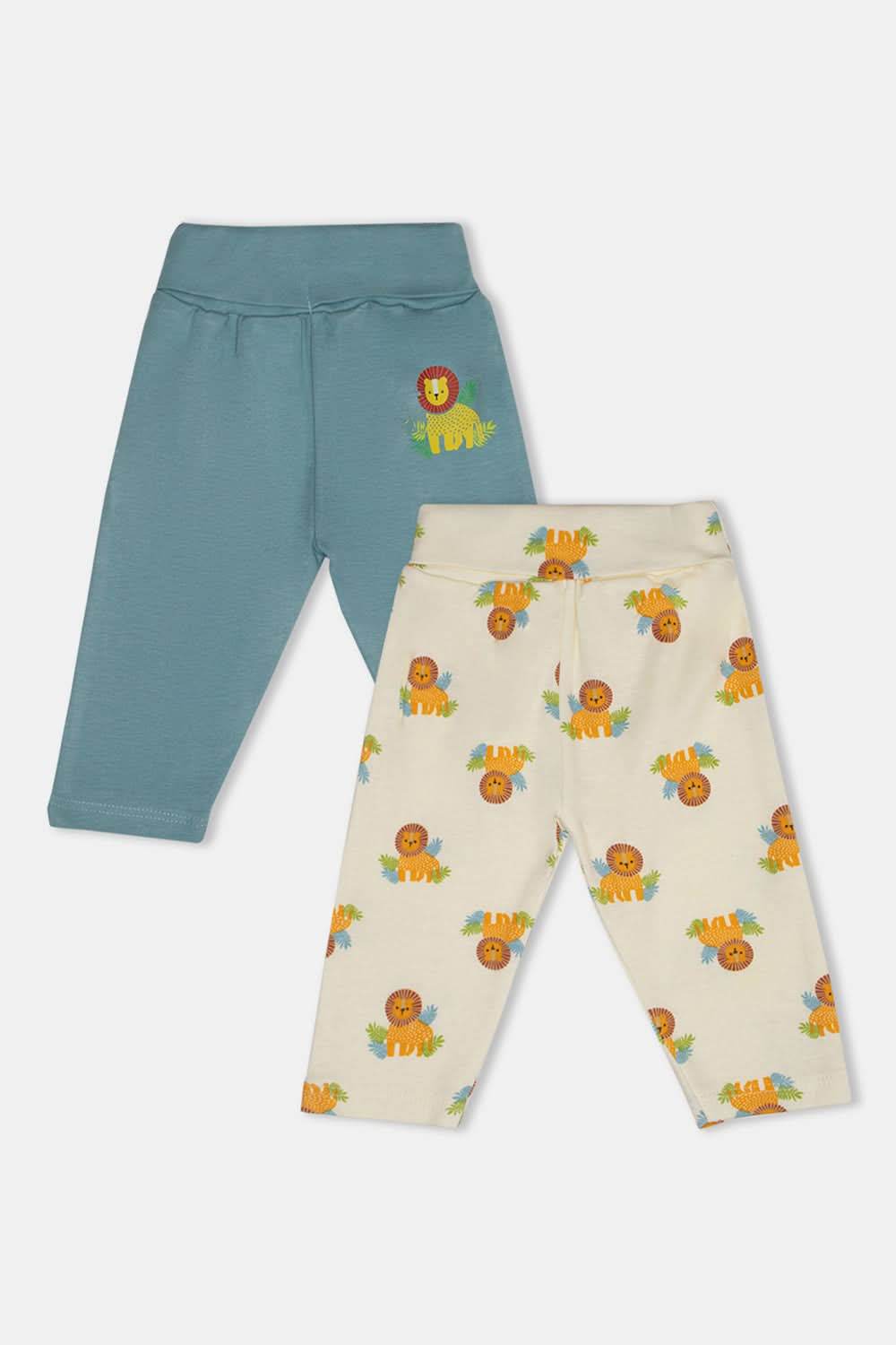 Oh Baby Cotton Interlock Knit Animal Print Pant Pack Of - 2 - Blue & Assorted - Tr02 - Naidu Hall Family Store