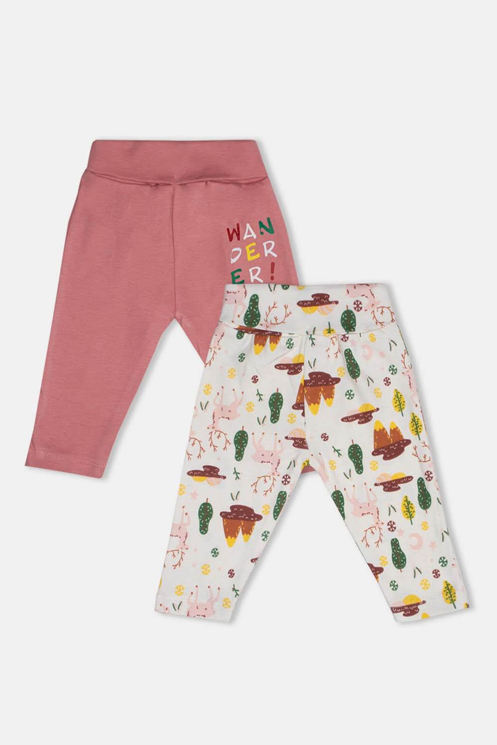 Oh Baby Cotton Interlock Knit Animal Print Pant Pack Of - 2 - Pink & Assorted - Tr01 - Naidu Hall Family Store