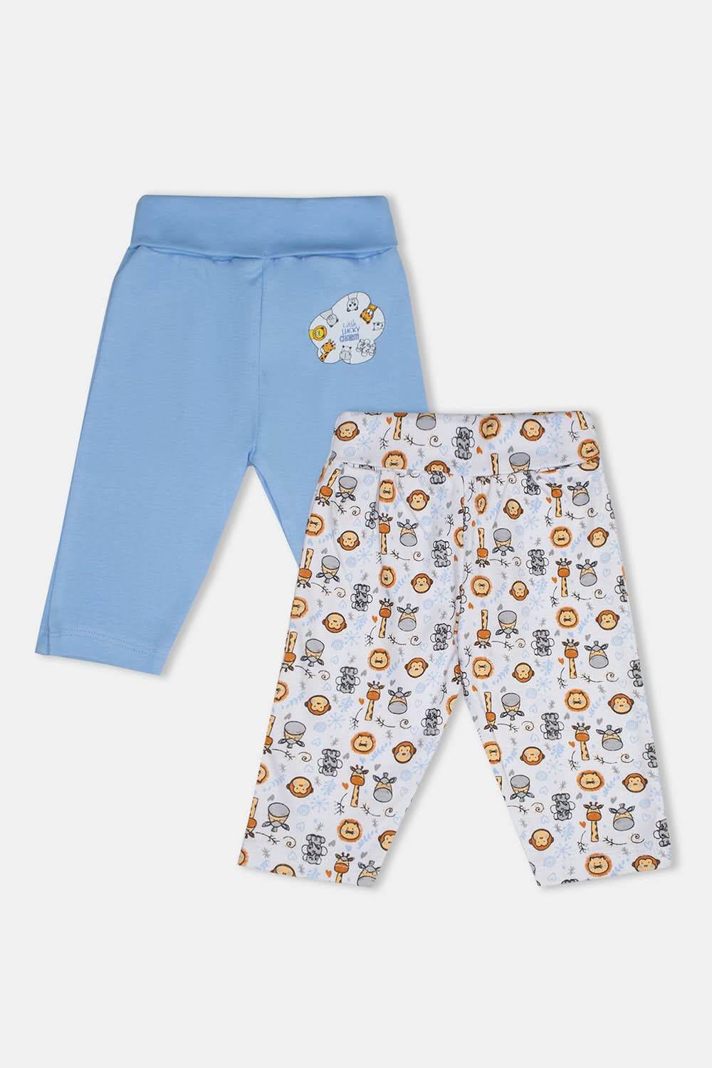 Oh Baby Cotton Interlock Knit Animal Print Pant Pack Of - 2 - Sky Blue & Assorted - Tr04 - Naidu Hall Family Store