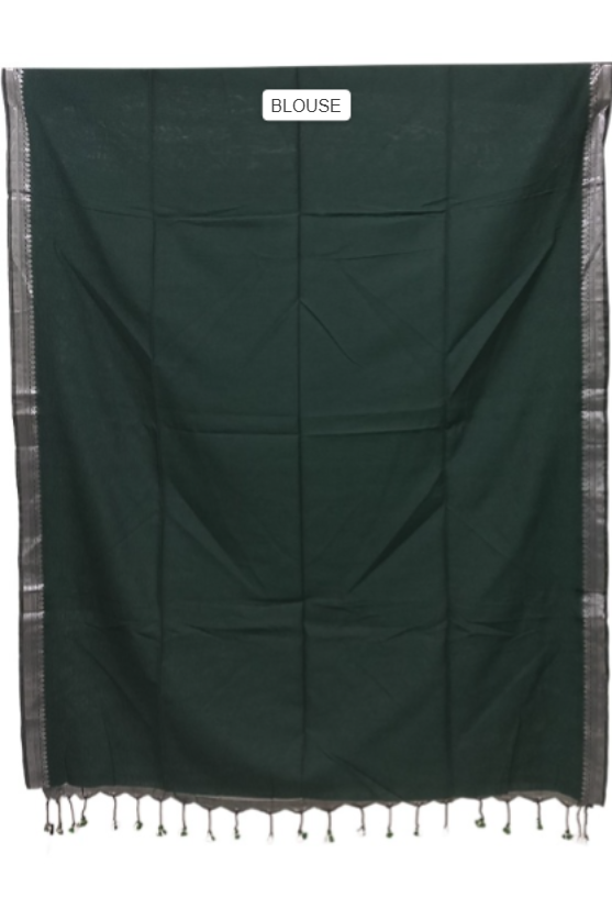 Naidu Hall Women's Dark Green Bengal Cotton Blend Jacquard Saree with Blouse | Lightweight Ethnic Wear Saree - R551