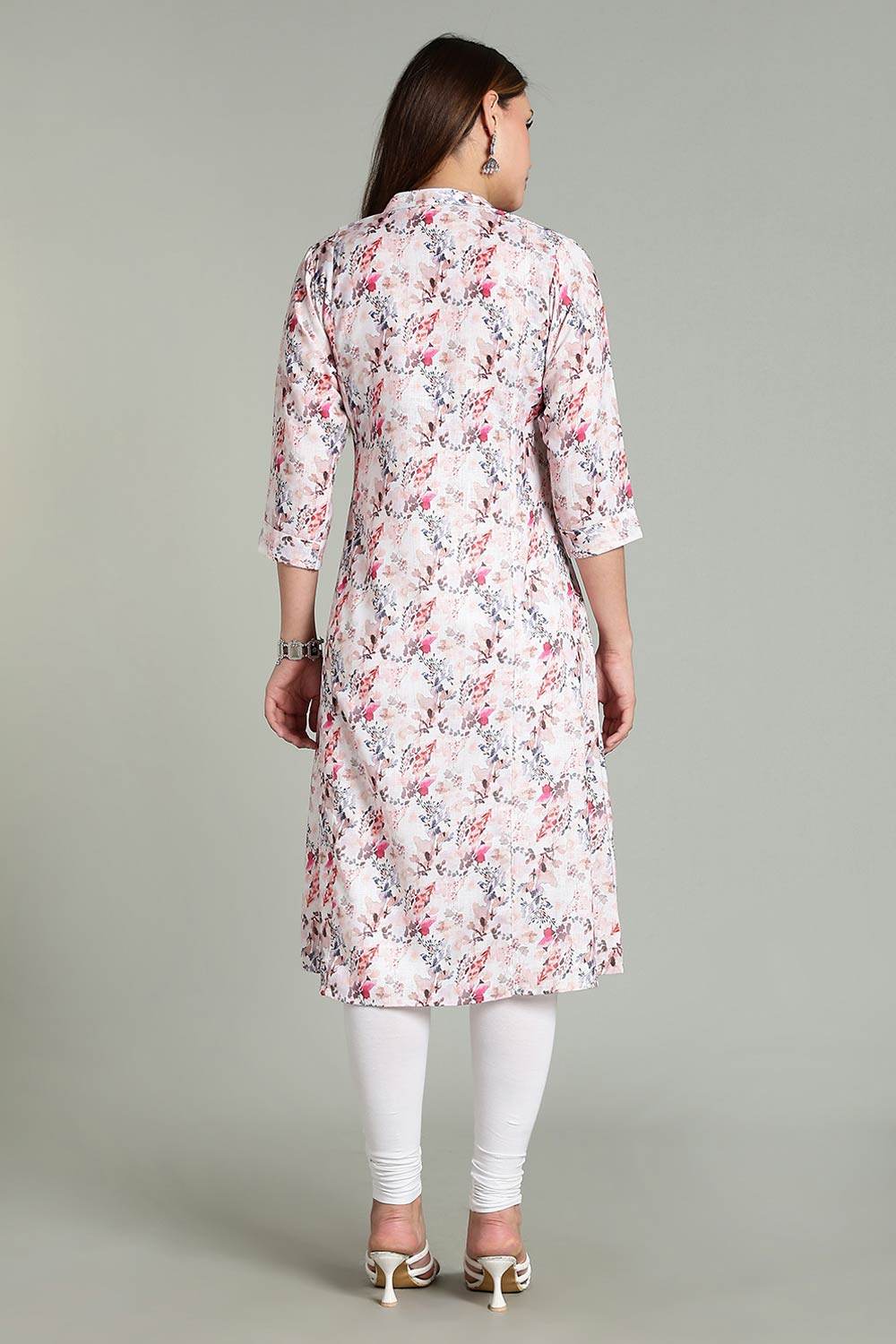 Mythri Women’s Printed Casual Kurta – Henley Neck with Tassels 3/4 Sleeves & Below-Knee Length - Peach - KA03 - Naidu Hall Family Store