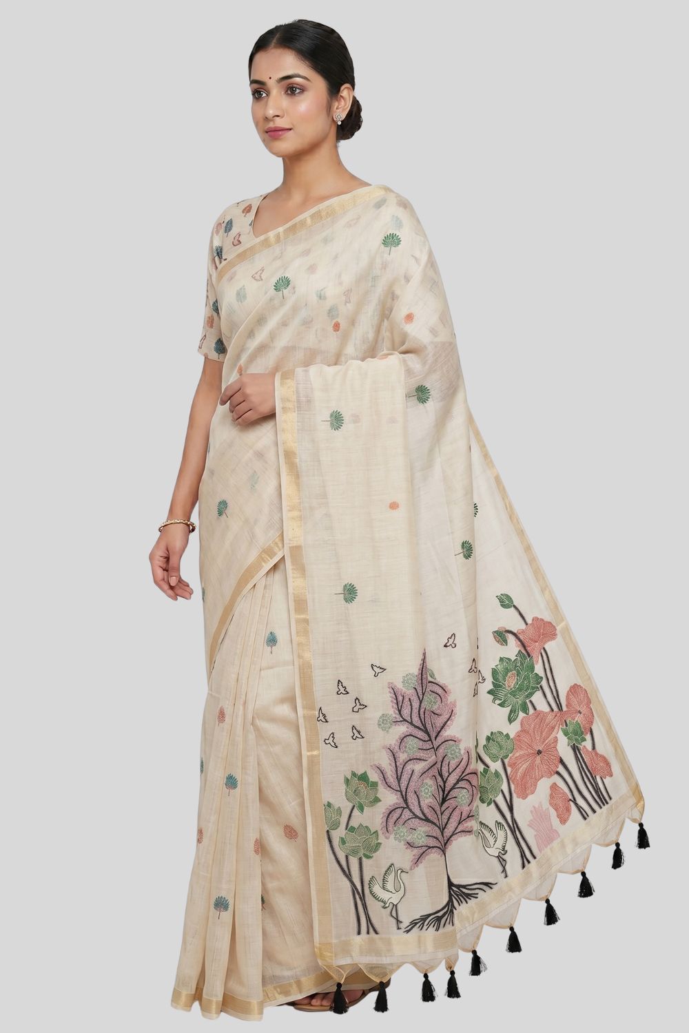 Women’s Tussar Silk Blend Saree with Blouse – Black Printed Saree for Women | Festive & Traditional Ethnic Wear - WS14