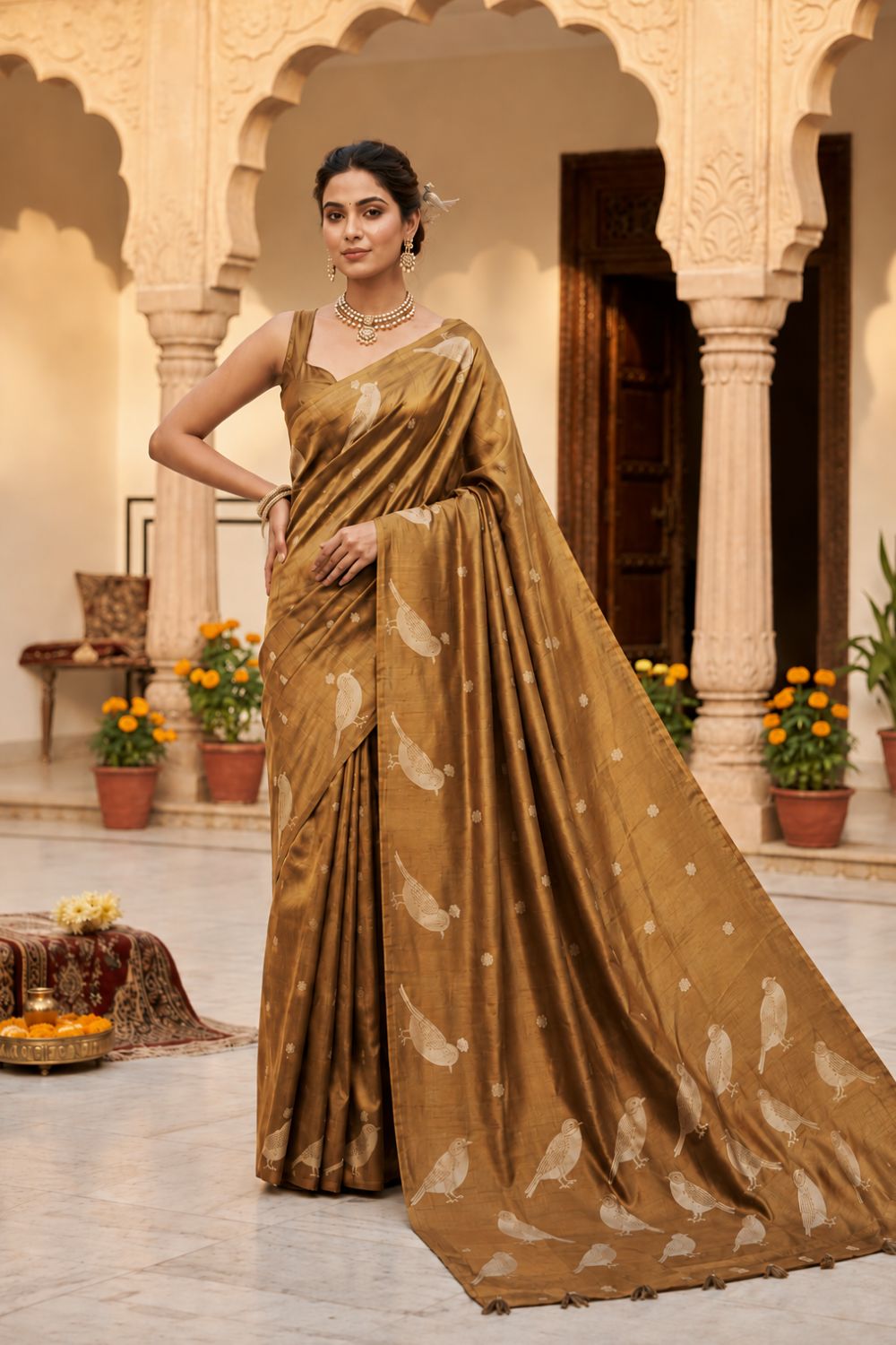 Women’s Art Silk Tissue Saree with Blouse – Bronze Printed Saree for Women | Festive & Traditional Ethnic Wear - WS11