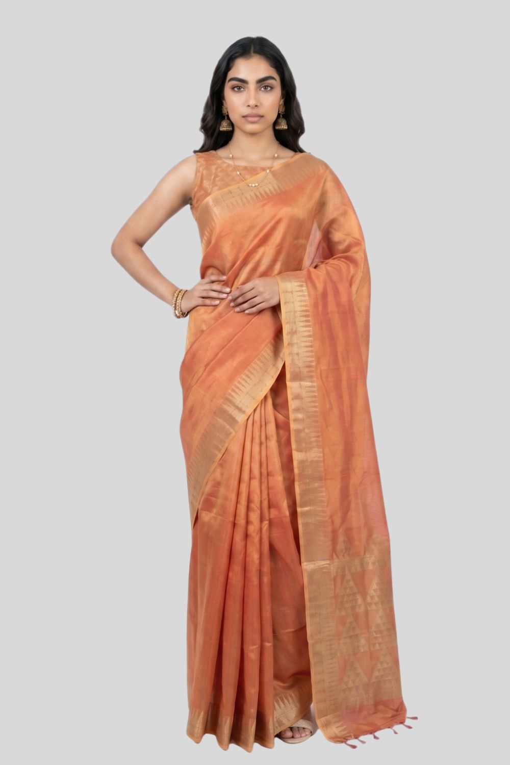 Women’s Art Silk Saree with Blouse – Orange Printed Tissue Saree for Women | Traditional Ethnic Wear Saree - WS12