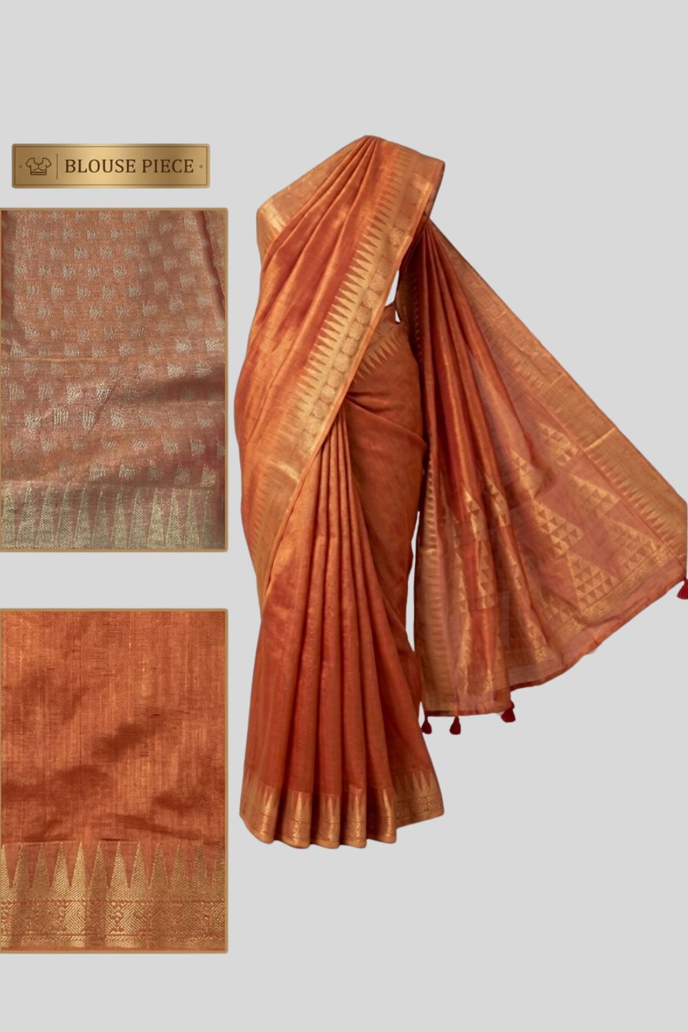 Women’s Art Silk Saree with Blouse – Orange Printed Tissue Saree for Women | Traditional Ethnic Wear Saree - WS12
