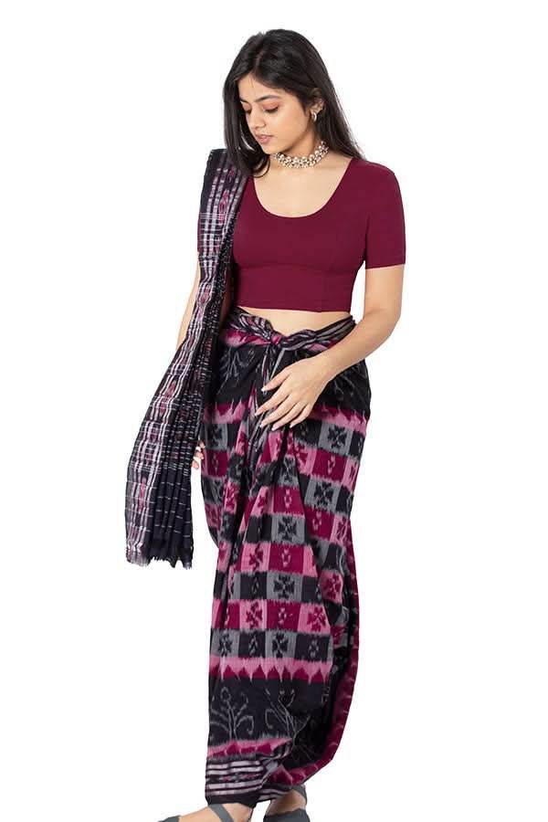 Naidu Hall Knitted Blouse With Round Neck Princess Cut Short Sleeve - Maroon - Naidu Hall Family Store