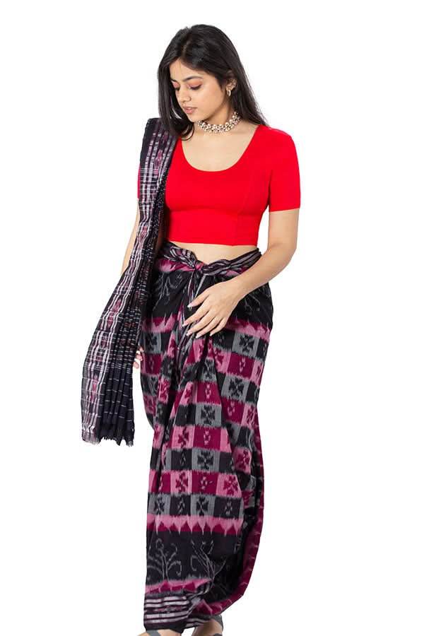 Naidu Hall Non-Wired Non-Padded Knitted Blouse With Round Neck Princess Cut Short Sleeve - Red - Naidu Hall Family Store