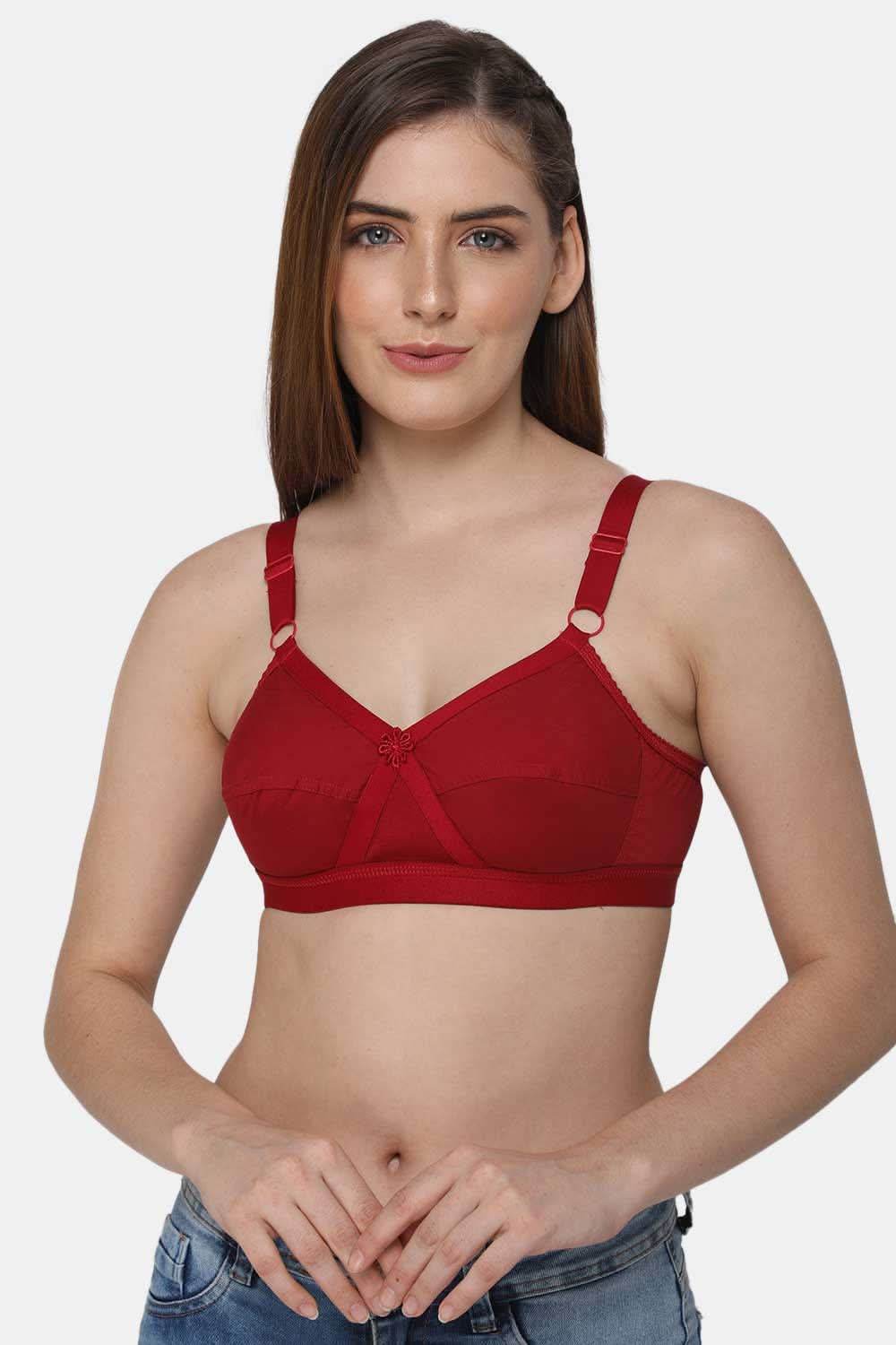 High Coverage Non-Padded Non-Wired Cotton Full Figure Everyday Intimacy Bra - Red - Naidu Hall Family Store