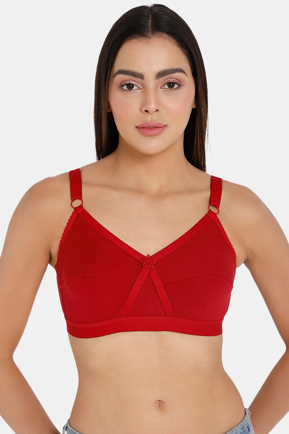 Buy TRYLO Women's Cotton Non-Wired RED Full Cup Non Padded