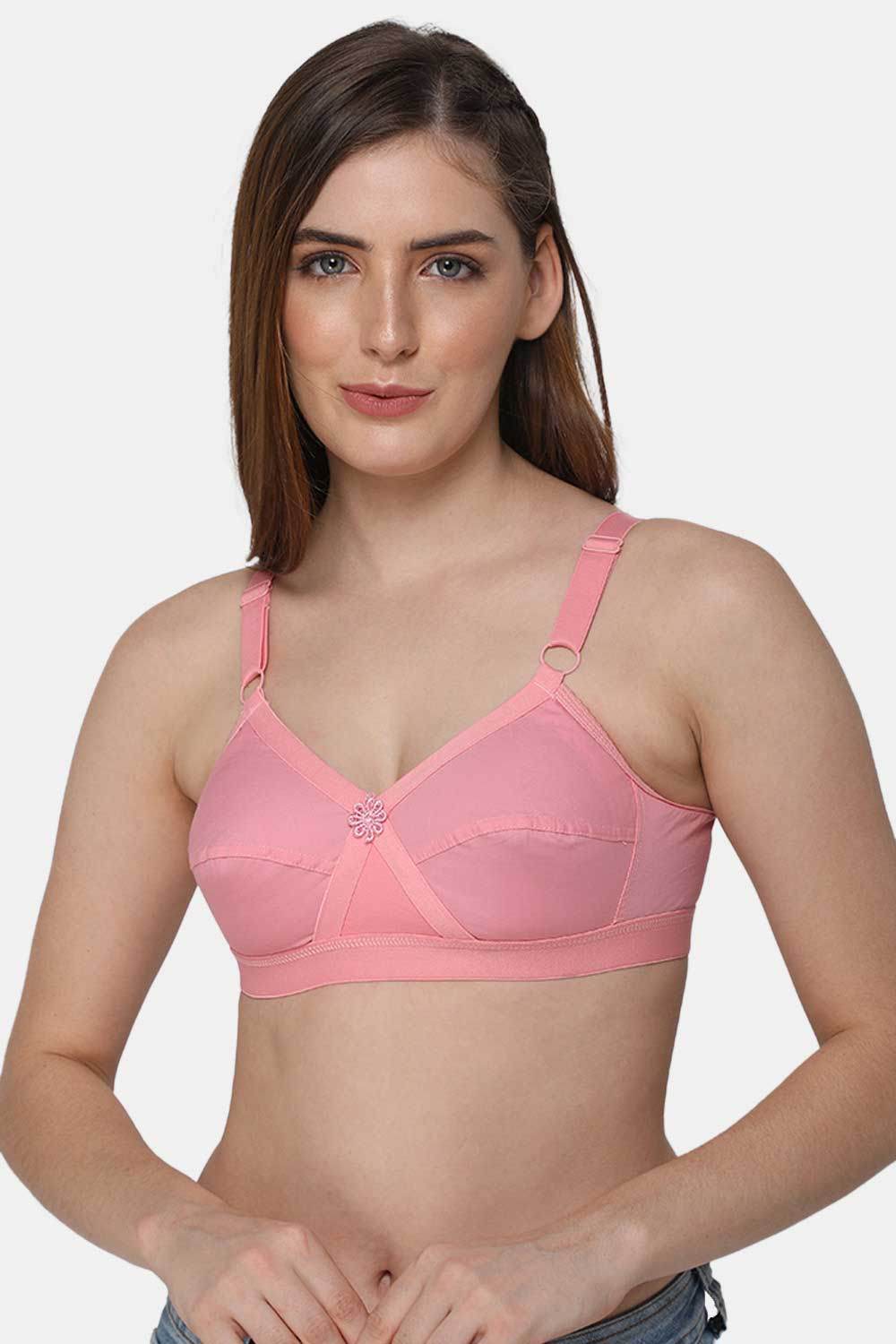High Coverage Non-Padded Non-Wired Cotton Intimacy Bra - Full Figure - Pink - Naidu Hall Family Store