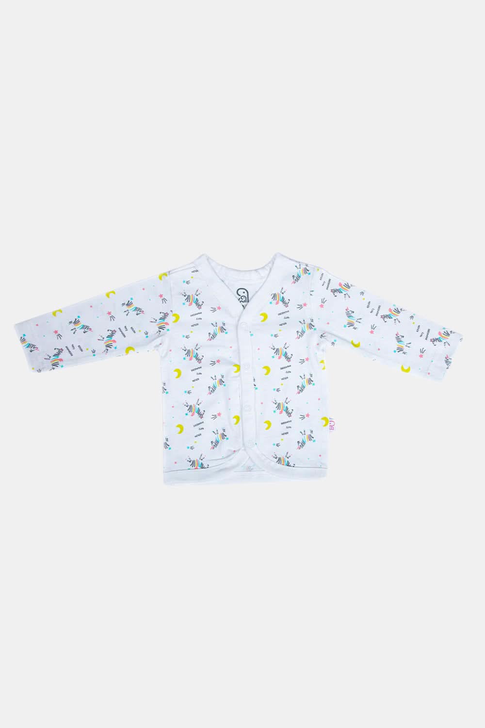 Oh Baby Zeebra Print V- Neck Full Sleeve - FS01 Size 0m-3m Color Off White