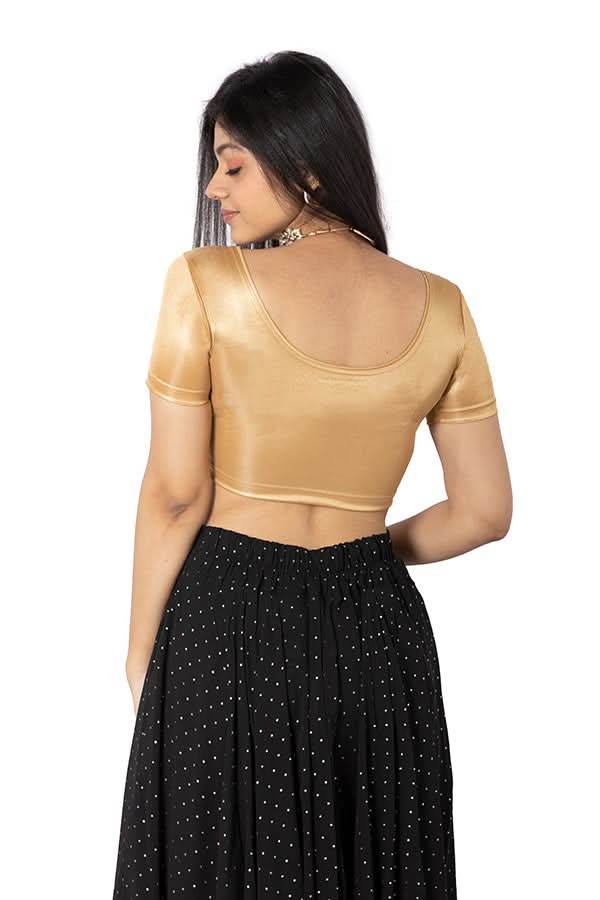 Naidu Hall Knitted blouse Non-Padded With Round Neck Princess Cut Short Sleeve - Gold - Naidu Hall Family Store
