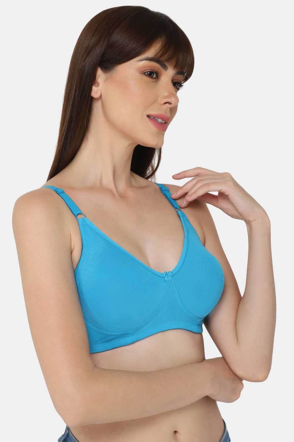 High Coverage Cotton Blend Non-Padded Non-Wired Intimacy T-Shirt Saree Bra - ES02 - Blue Shade - Naidu Hall Family Store