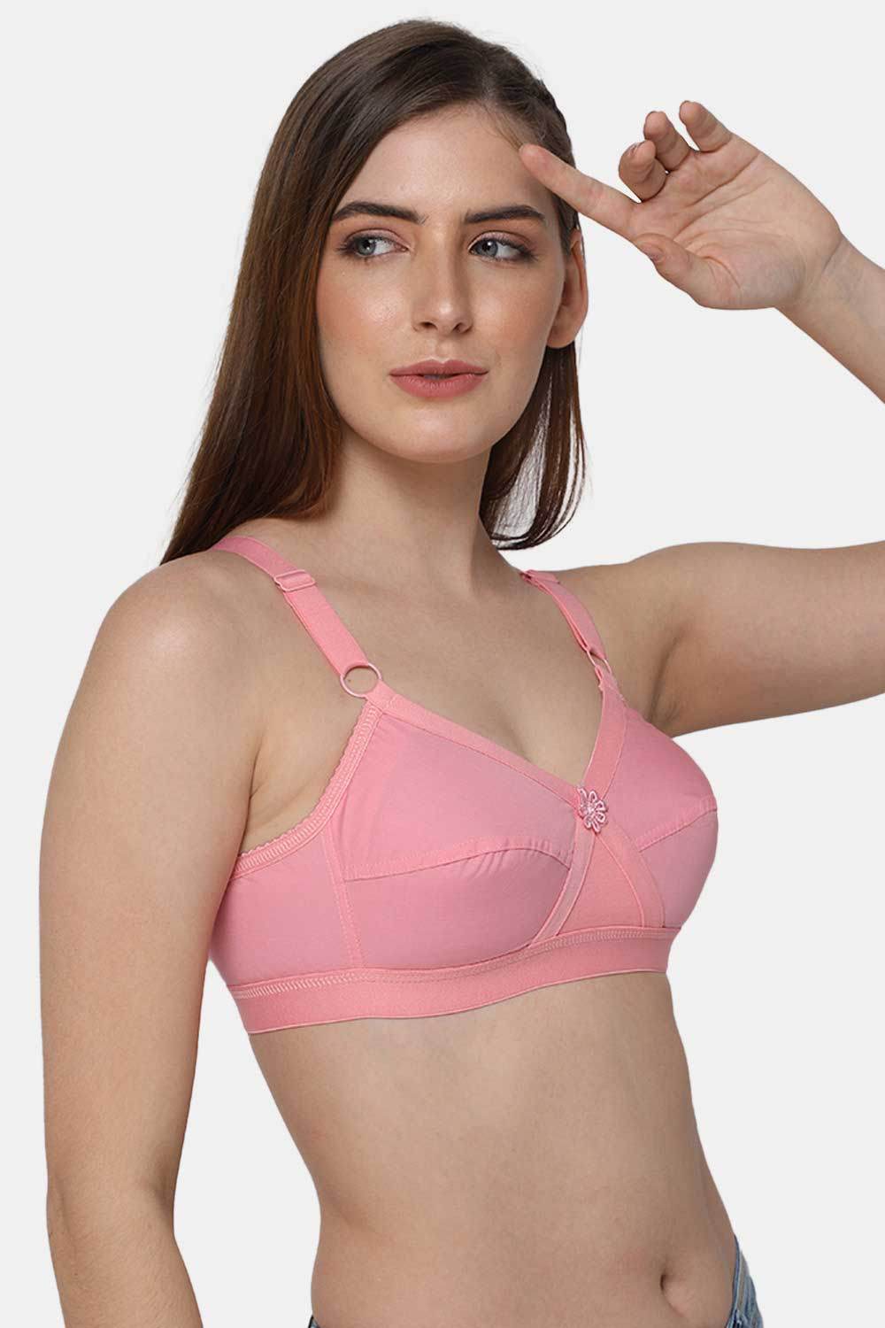High Coverage Non-Padded Non-Wired Cotton Intimacy Bra - Full Figure - Pink - Naidu Hall Family Store