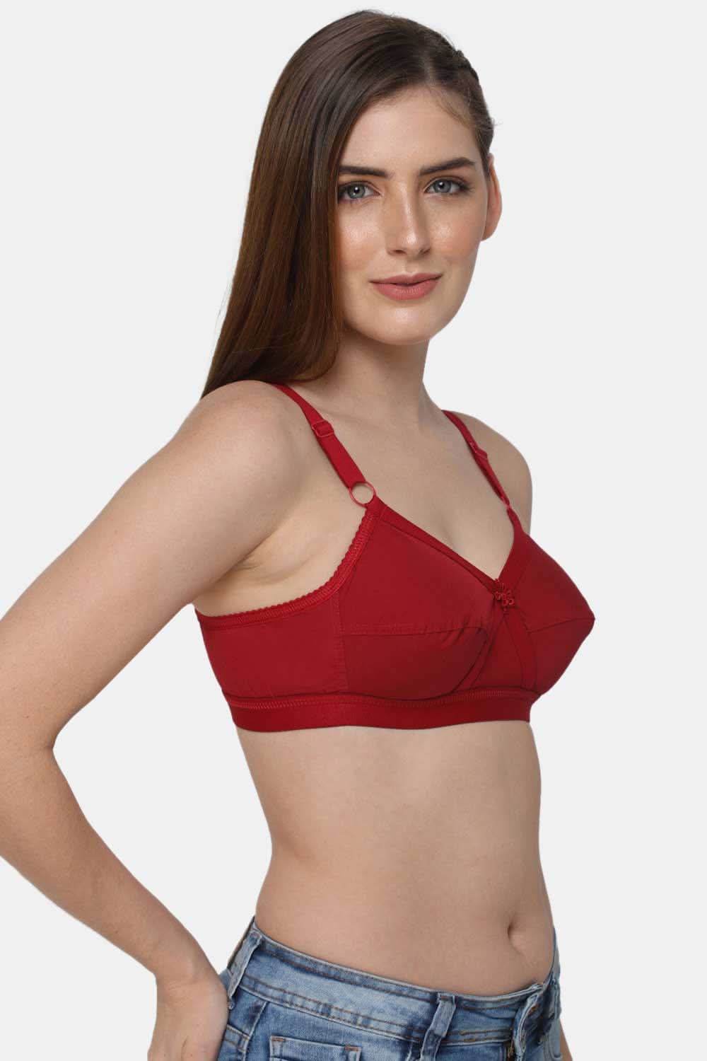 High Coverage Non-Padded Non-Wired Cotton Full Figure Everyday Intimacy Bra - Red - Naidu Hall Family Store