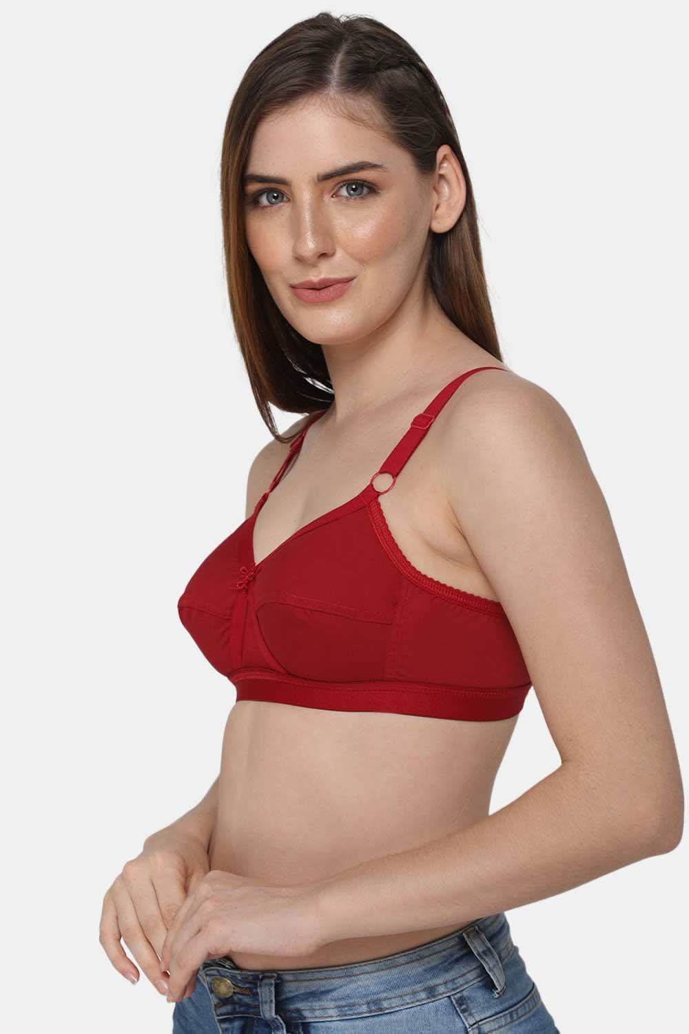 High Coverage Non-Padded Non-Wired Cotton Full Figure Everyday Intimacy Bra - Red - Naidu Hall Family Store
