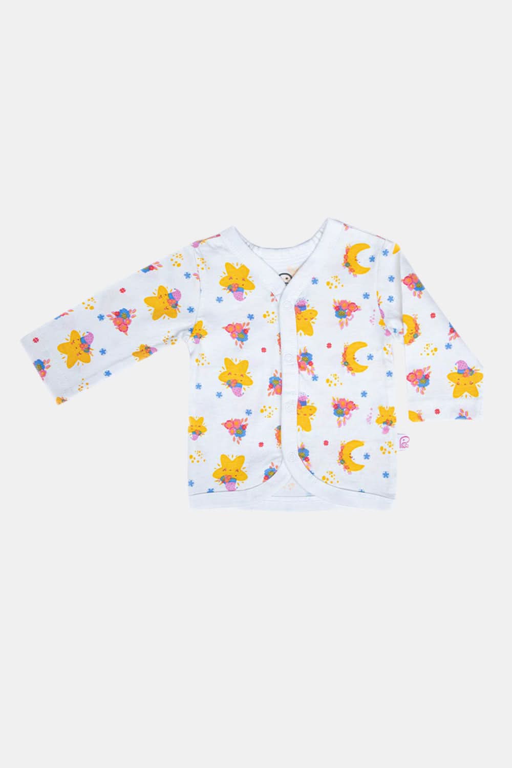 Oh Baby Star Print V- Neck Full Sleeve - FS01 Size 0m-3m Color Off White