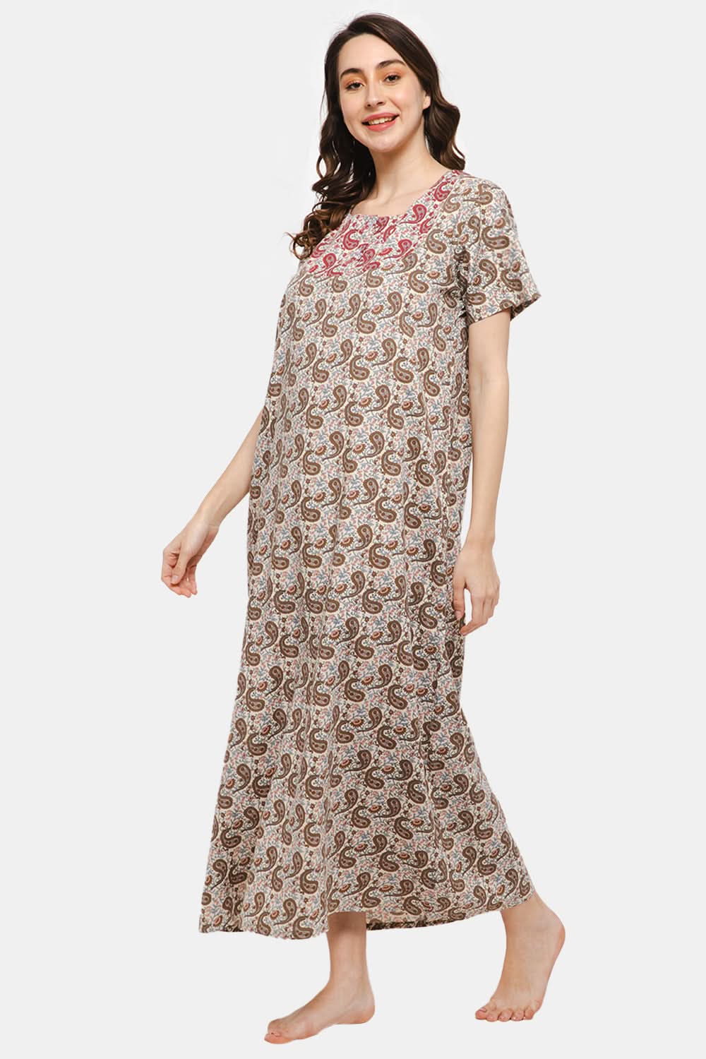 Naiduhall V-neck Short Sleeve Nighty with Side Pocket - Green NT01