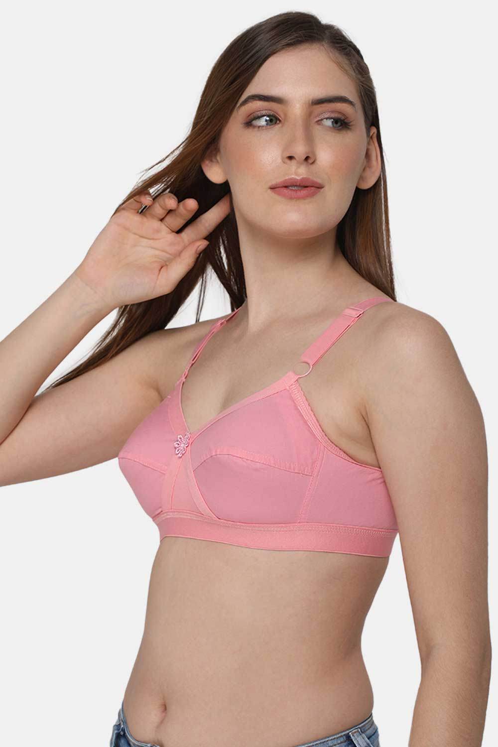 High Coverage Non-Padded Non-Wired Cotton Intimacy Bra - Full Figure - Pink - Naidu Hall Family Store