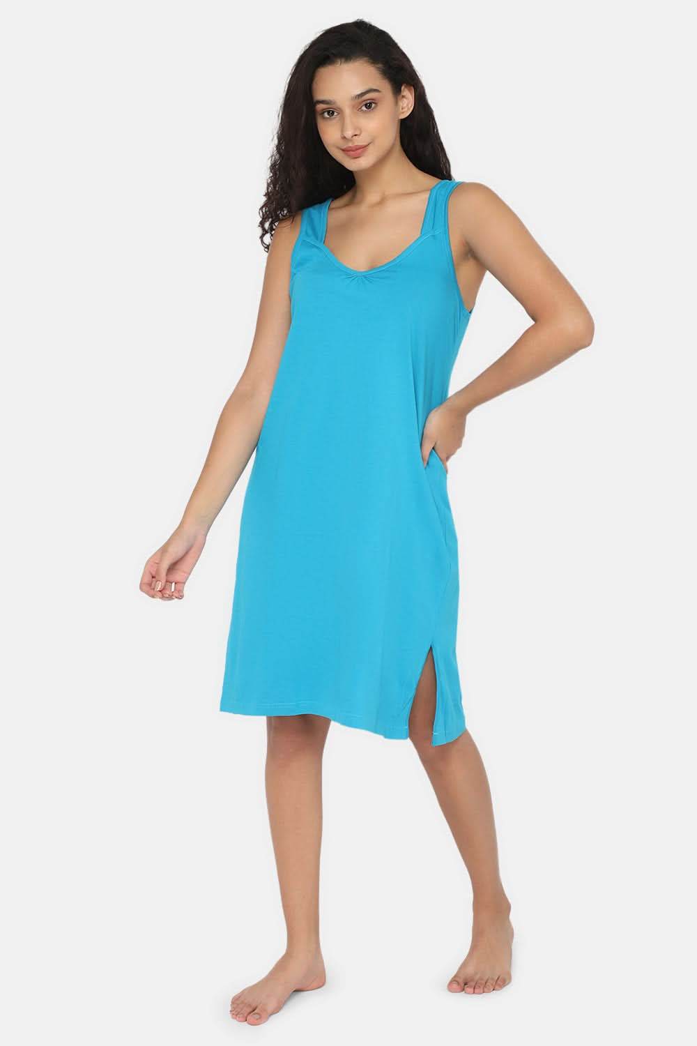 Intimacy Full Coverage Knee-Length Cotton Night Slip | Lightweight & Summer-Friendly Nightwear - Naidu Hall Family Store