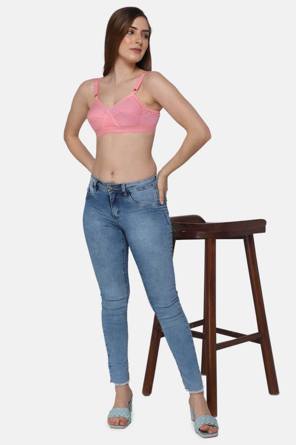 High Coverage Non-Padded Non-Wired Cotton Intimacy Bra - Full Figure - Pink - Naidu Hall Family Store