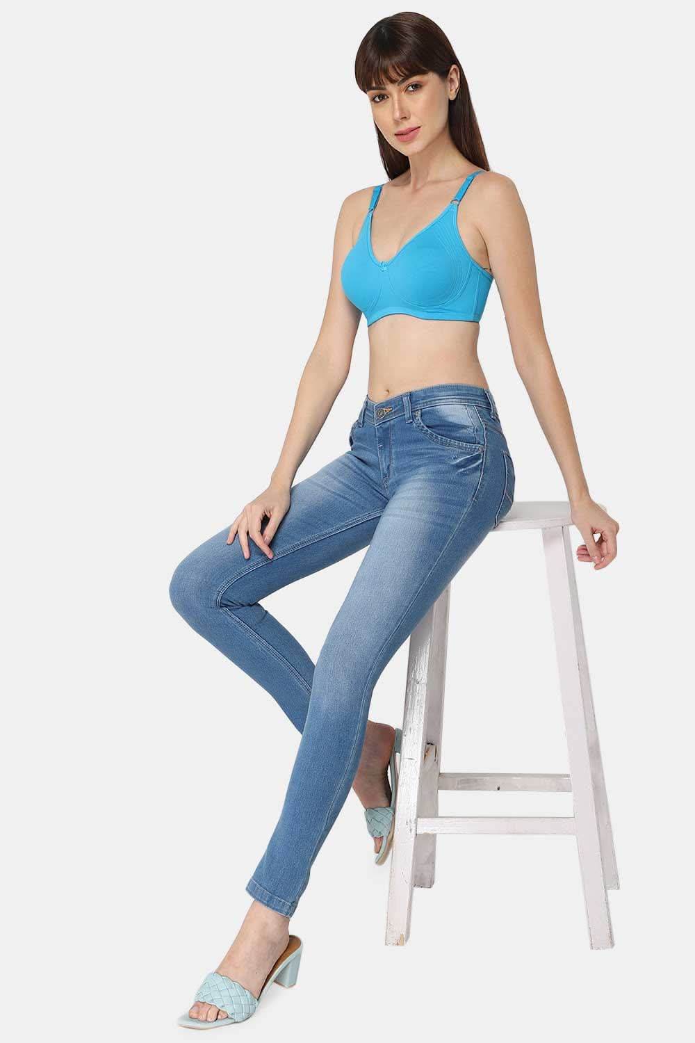 High Coverage Cotton Blend Non-Padded Non-Wired Intimacy T-Shirt Saree Bra - ES02 - Blue Shade - Naidu Hall Family Store