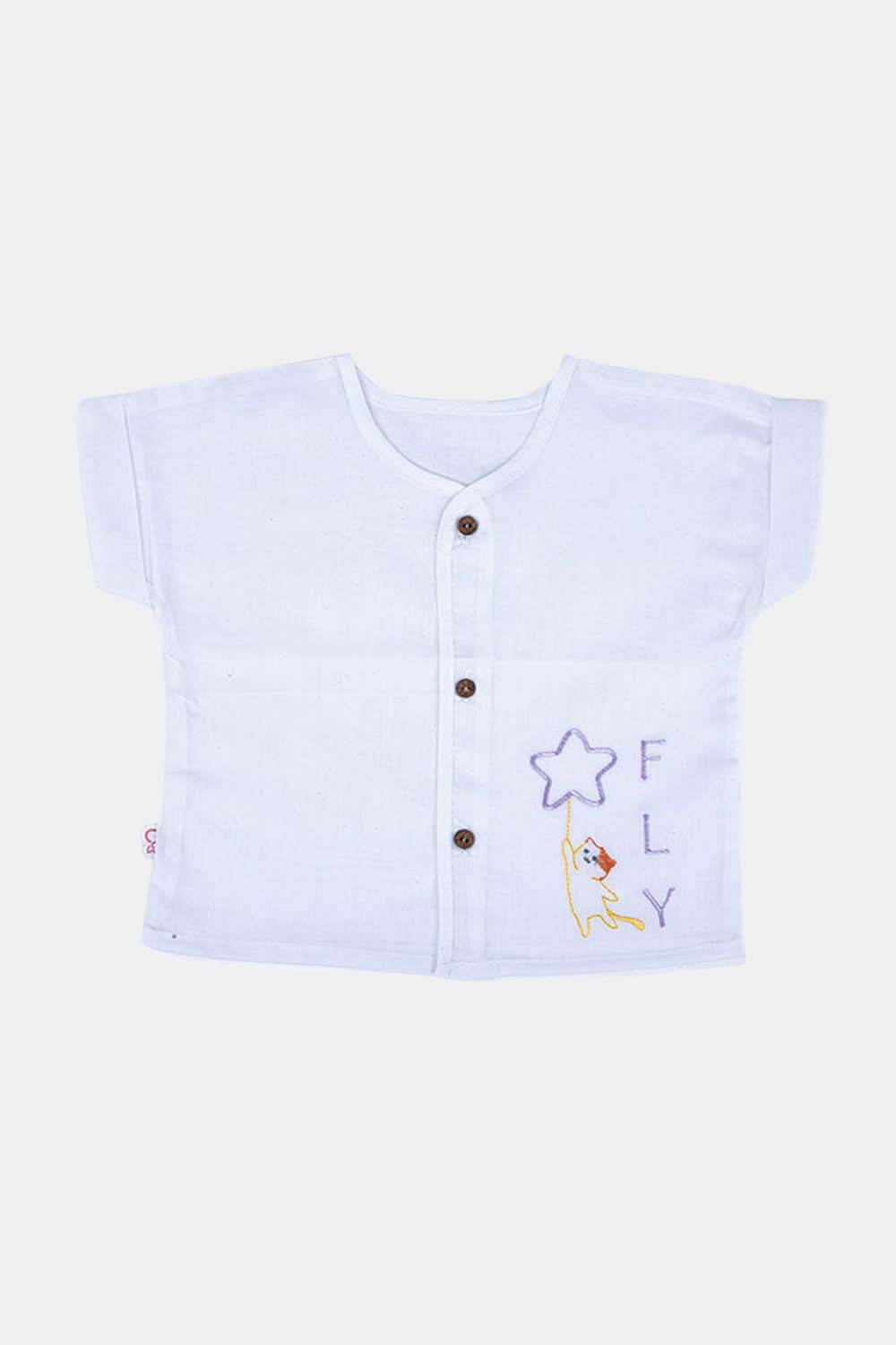 Oh Baby Fly Embroidery Extended Half Sleeve Shirt - EV01 - Naidu Hall Family Store