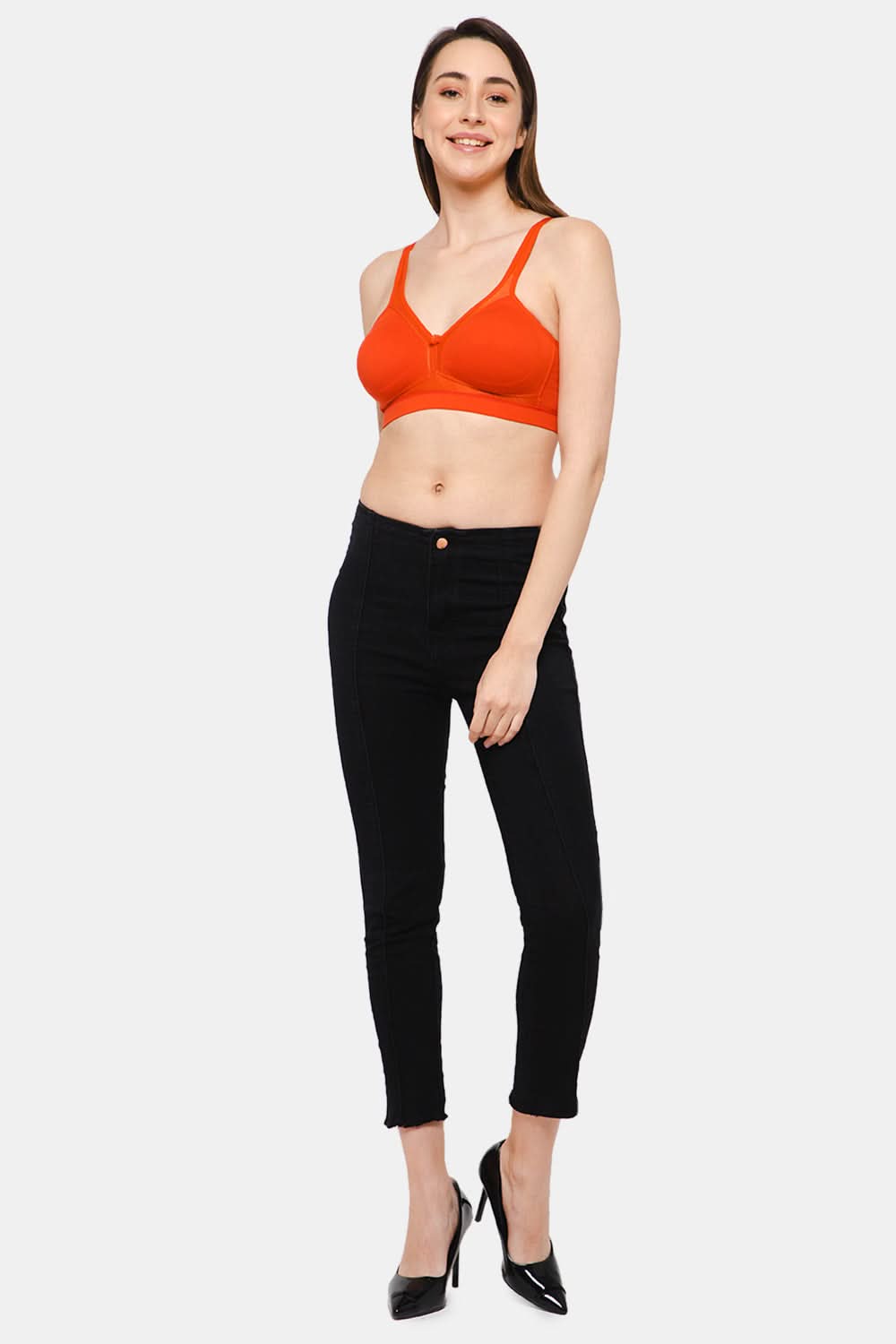 Intimacy Full Coverage Non-Padded T-Shirt Saree Bra-Orange