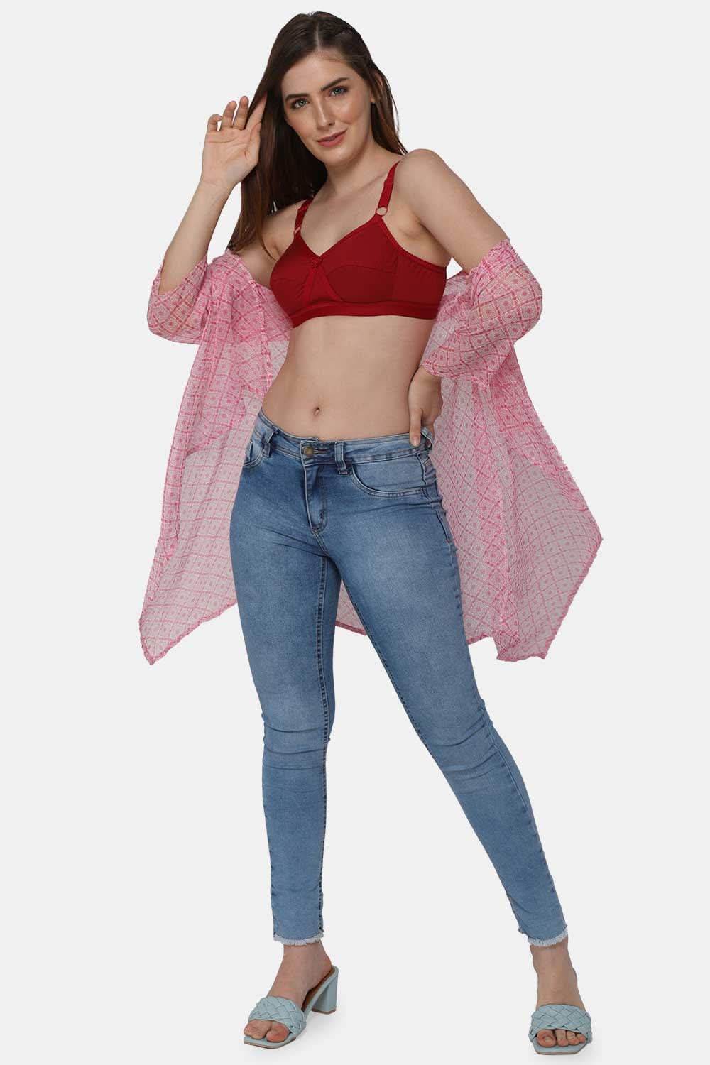 High Coverage Non-Padded Non-Wired Cotton Full Figure Everyday Intimacy Bra - Red - Naidu Hall Family Store