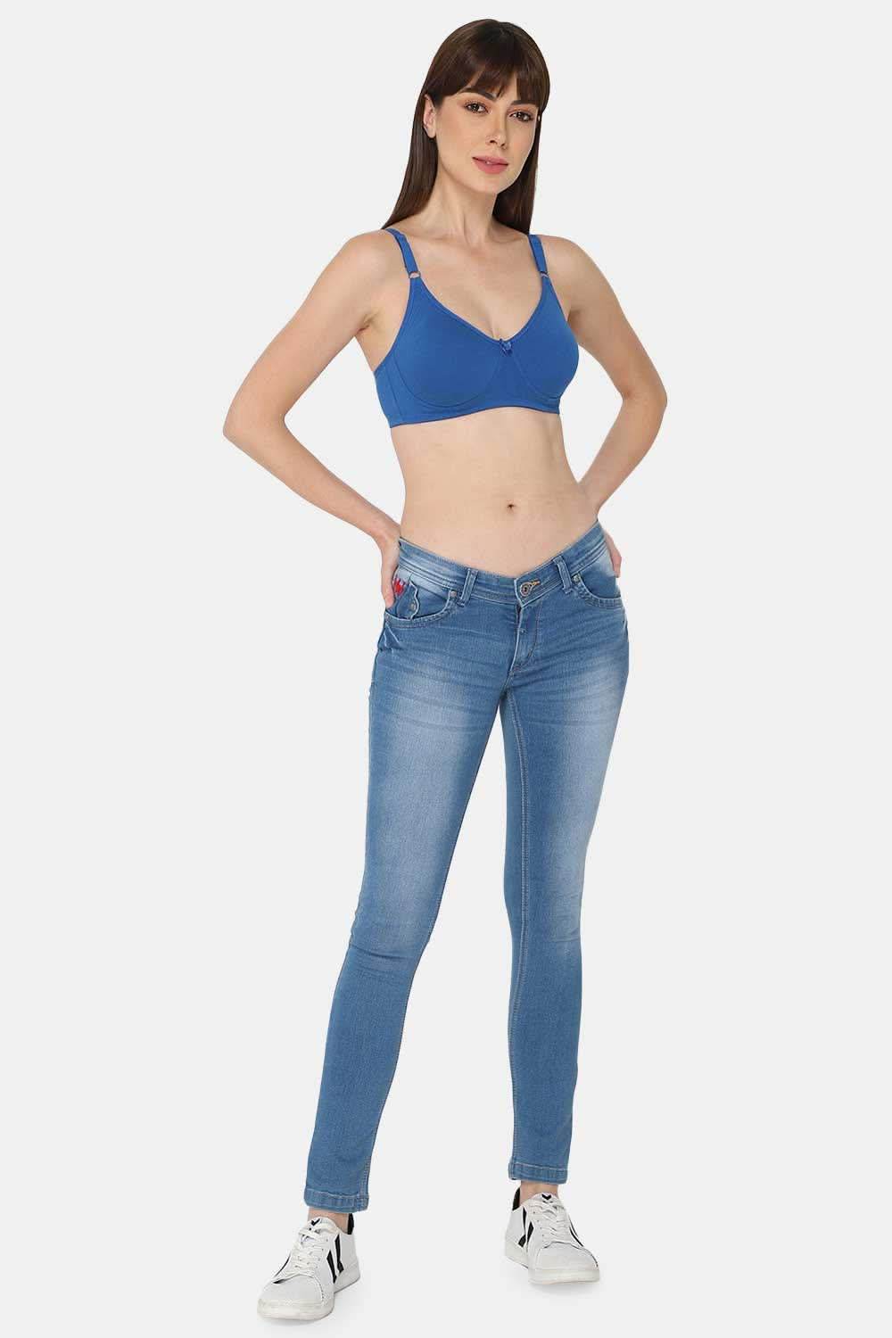 High Coverage Cotton Blend Non-Padded Non-Wired Intimacy T-Shirt Saree Bra - ES02 - Blue Shade - Naidu Hall Family Store