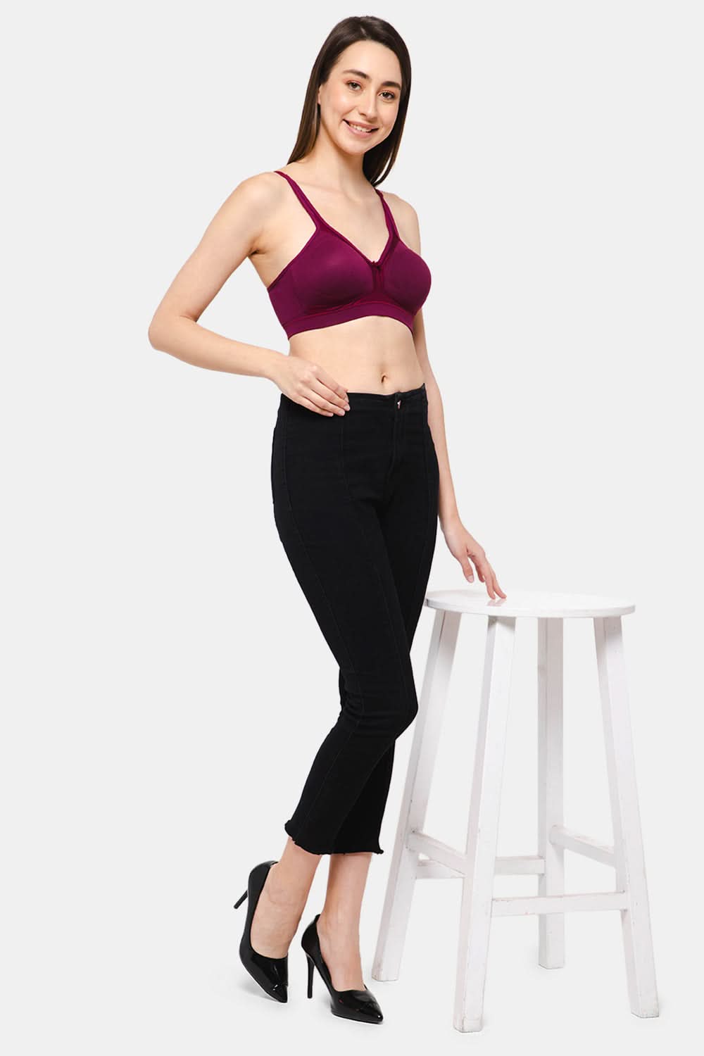 Intimacy Full Coverage Non-Padded T-Shirt Saree Bra-Wine
