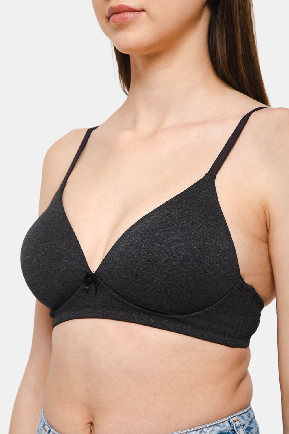 Intimacy Low Coverage Non - Wired Everyday T-shirt Padded Bra - Charcoal Grey