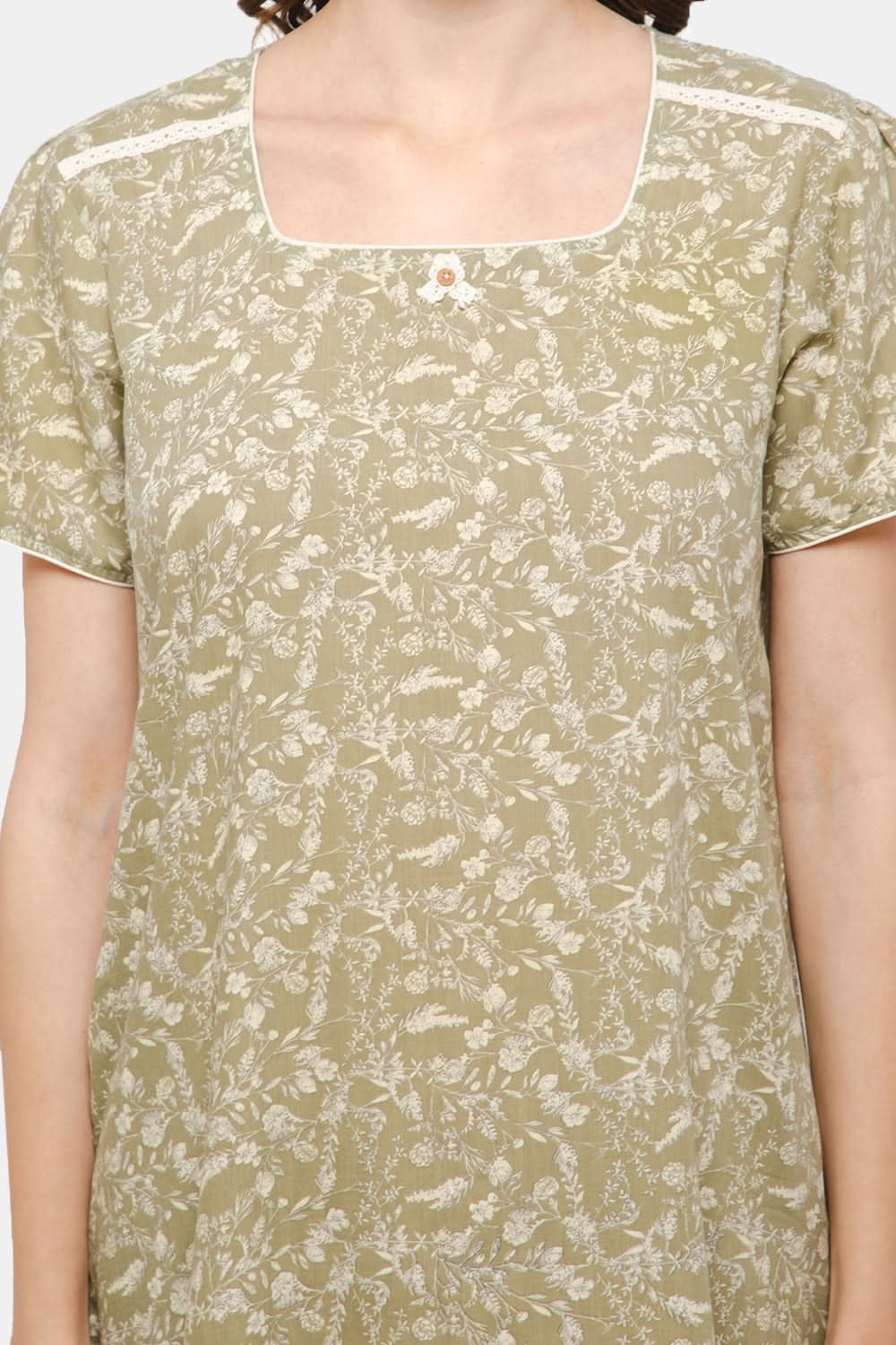 Naidu Hall Square Neck Short Sleeve Printed Nighty with Side Pocket - Grey NT31