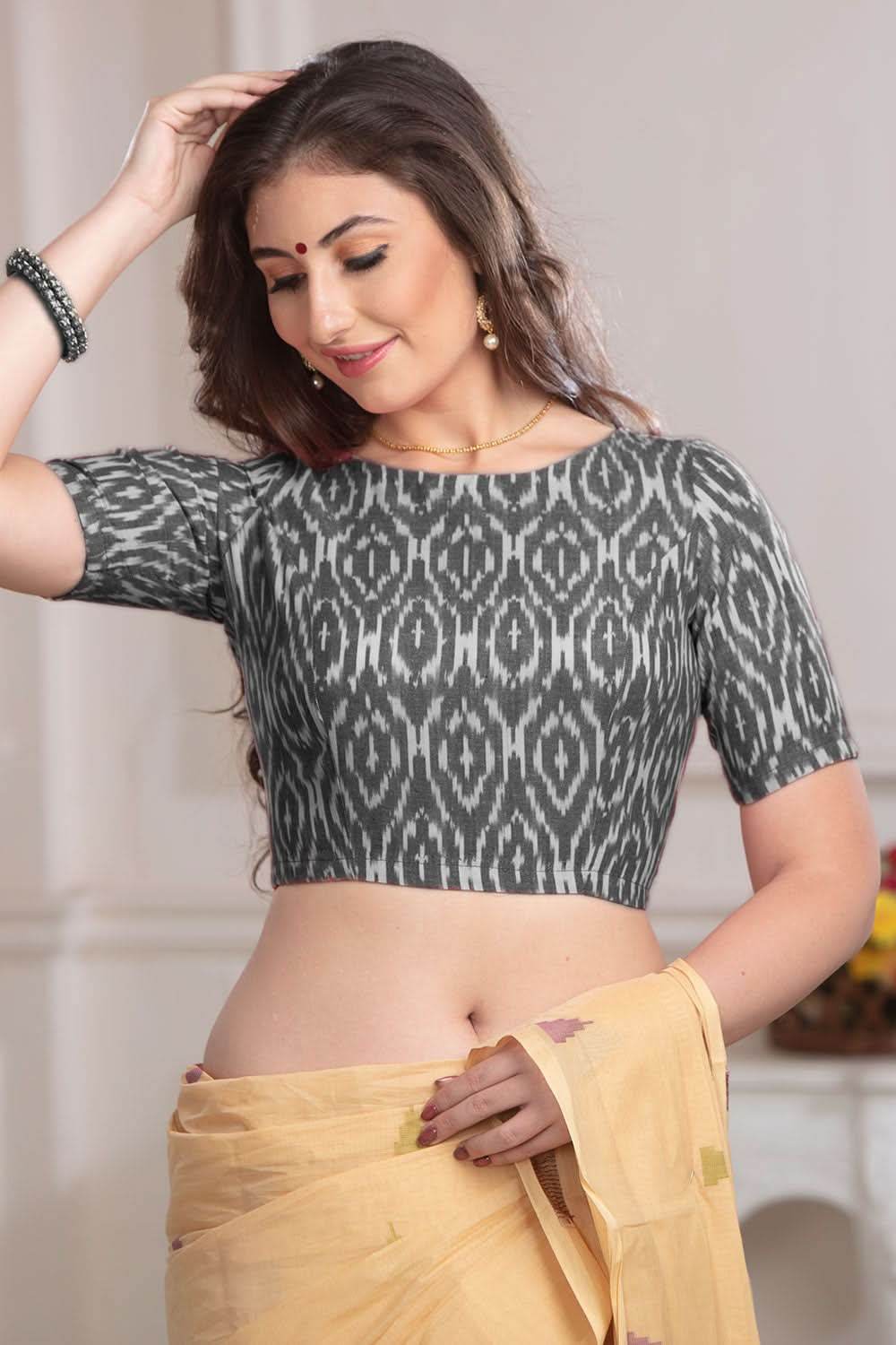Naidu Hall Boat Neck Elbow Sleeve Ikat-2 Blouse - Naidu Hall Family Store