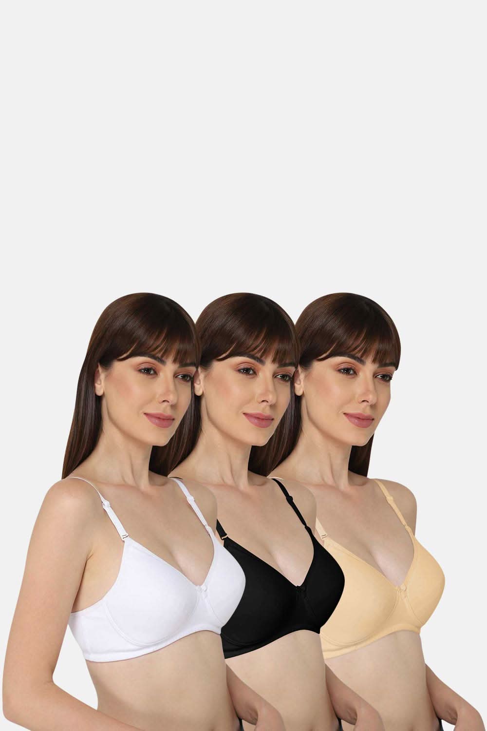 Medium Coverage Non-Wired Intimacy Padded Fusion Bra EC06 Must Have Pack in Black, Skin, and White