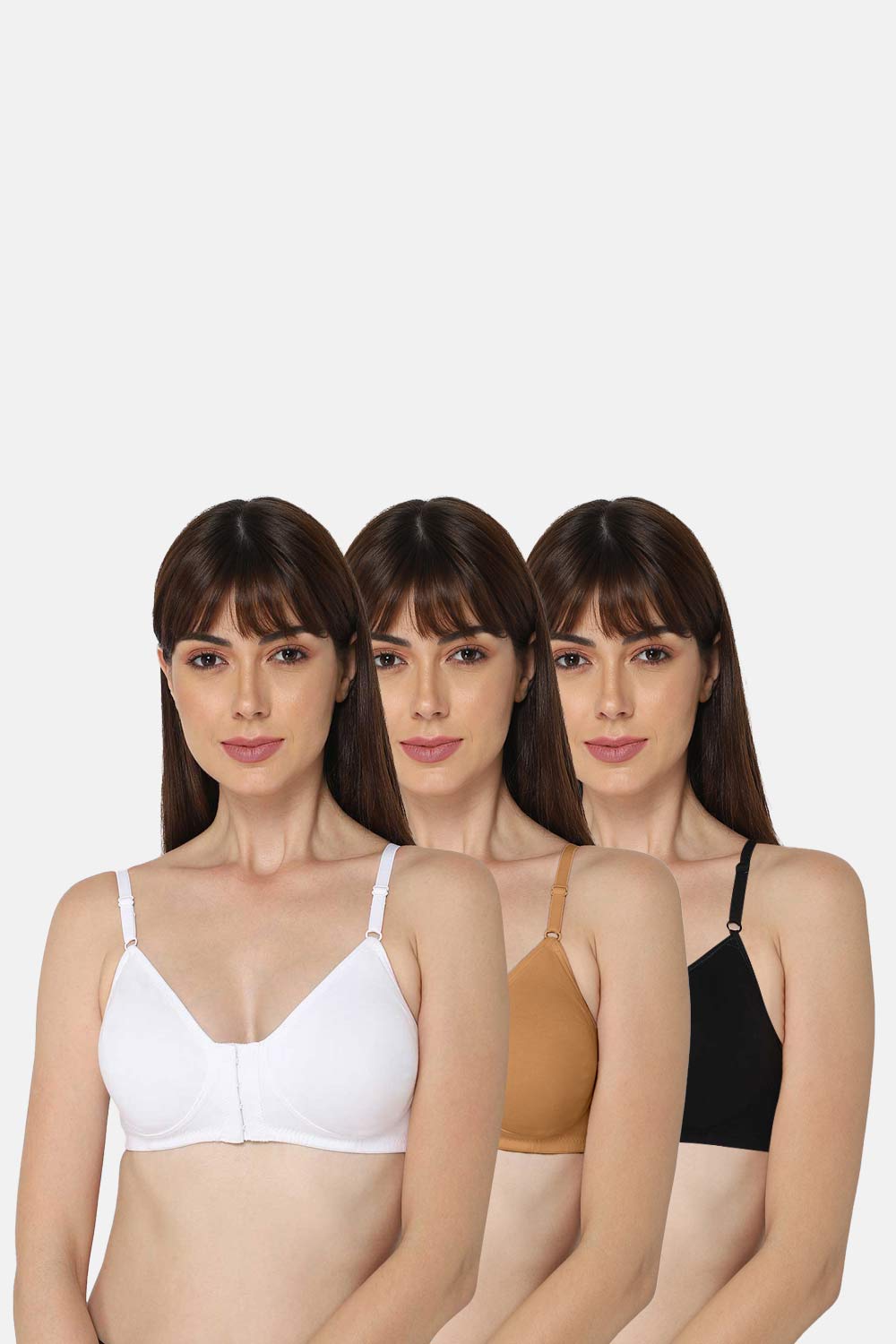 Buy Naidu Hall Women's Cotton Brassiere Non-Padded Non-Wired Full Coverage  Laced Neckline Regular Bra Pack of 3 at